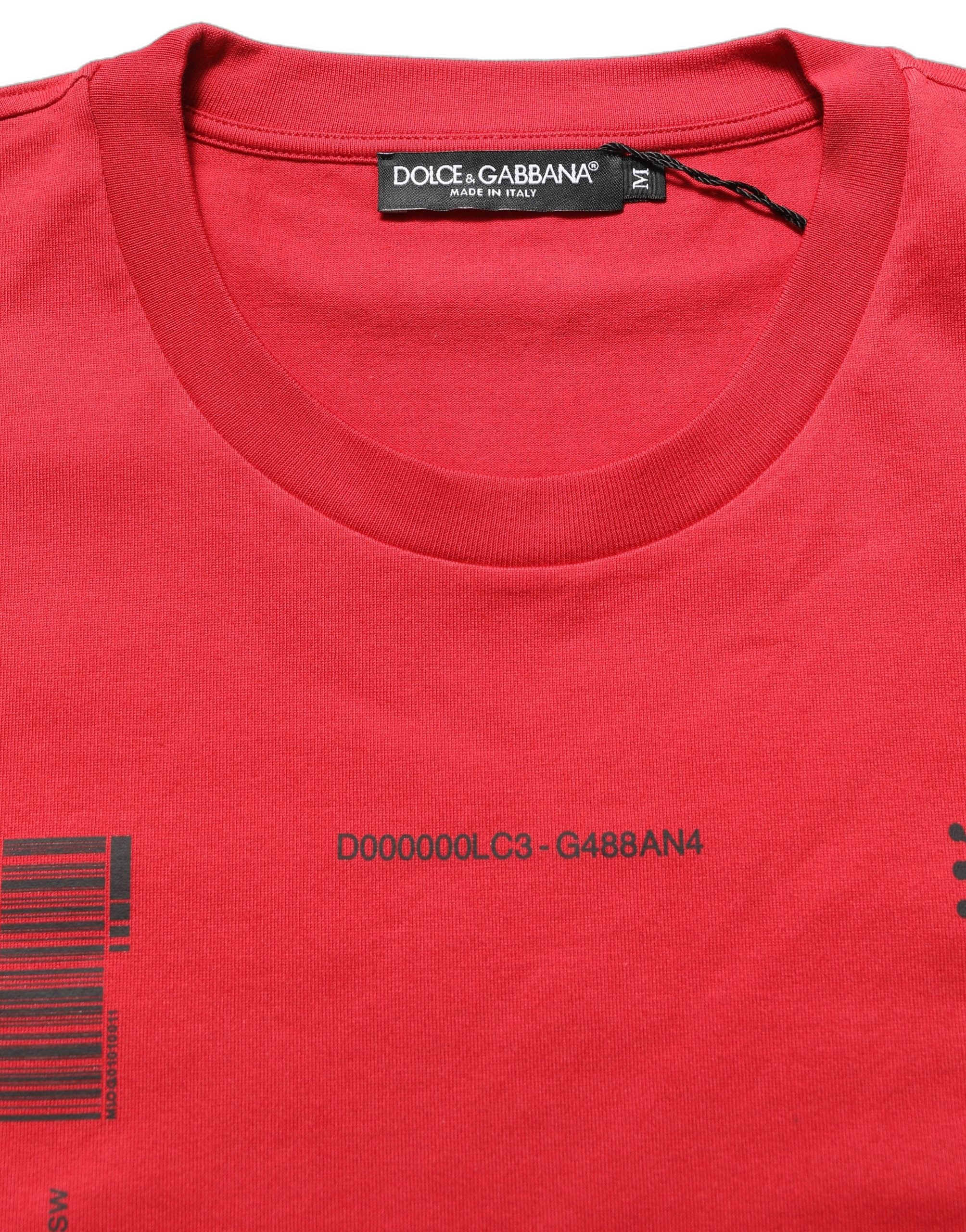 Dolce & Gabbana Red Cotton Graphic Print Crew Neck T-shirt