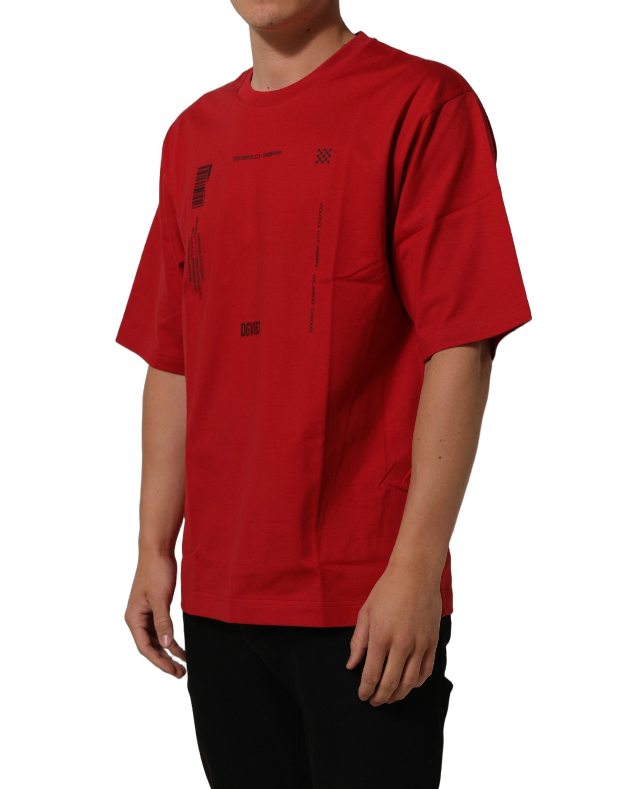 Dolce & Gabbana Red Cotton Graphic Print Crew Neck T-shirt