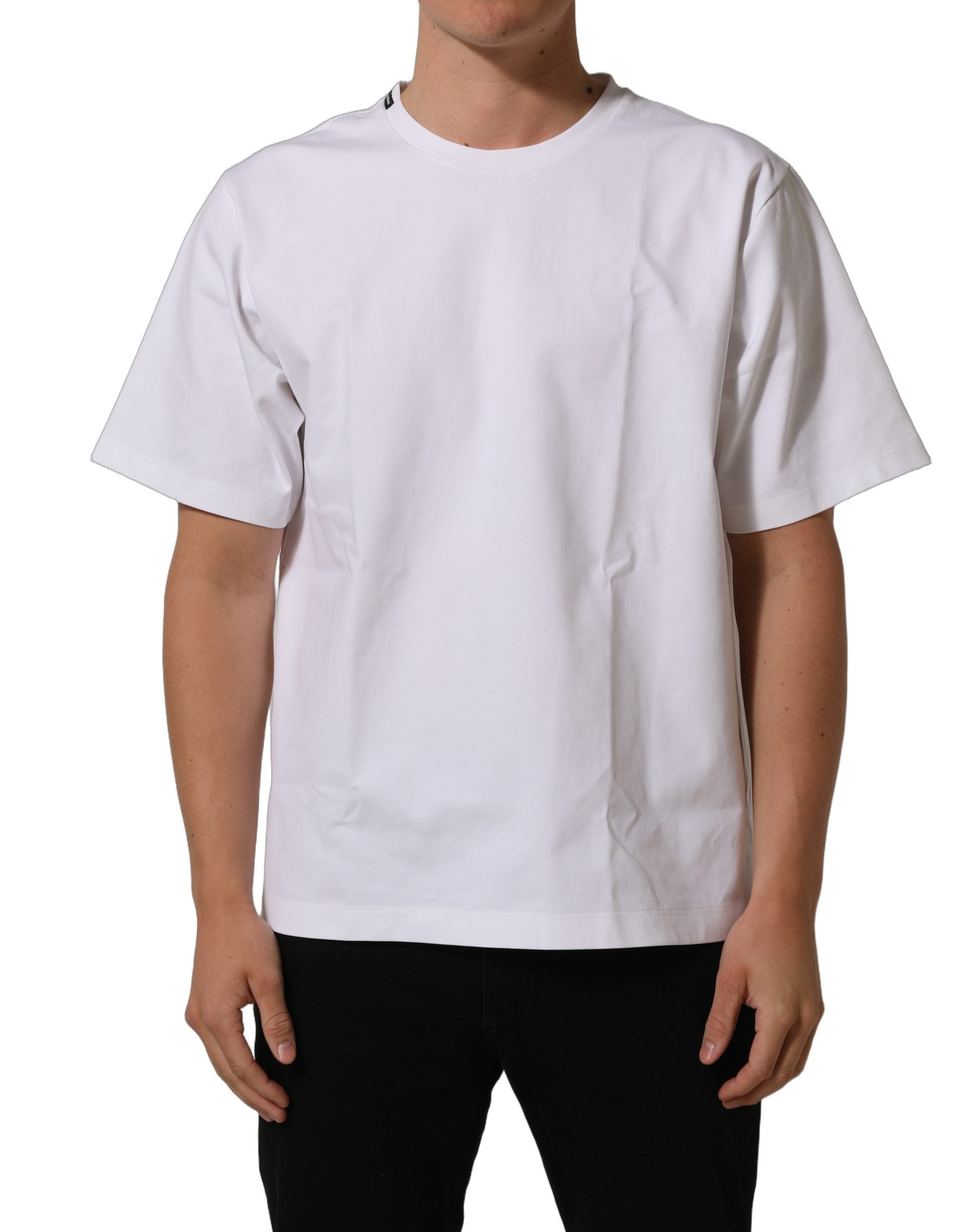 Dolce & Gabbana White Cotton Short Sleeves Crew Neck T-shirt
