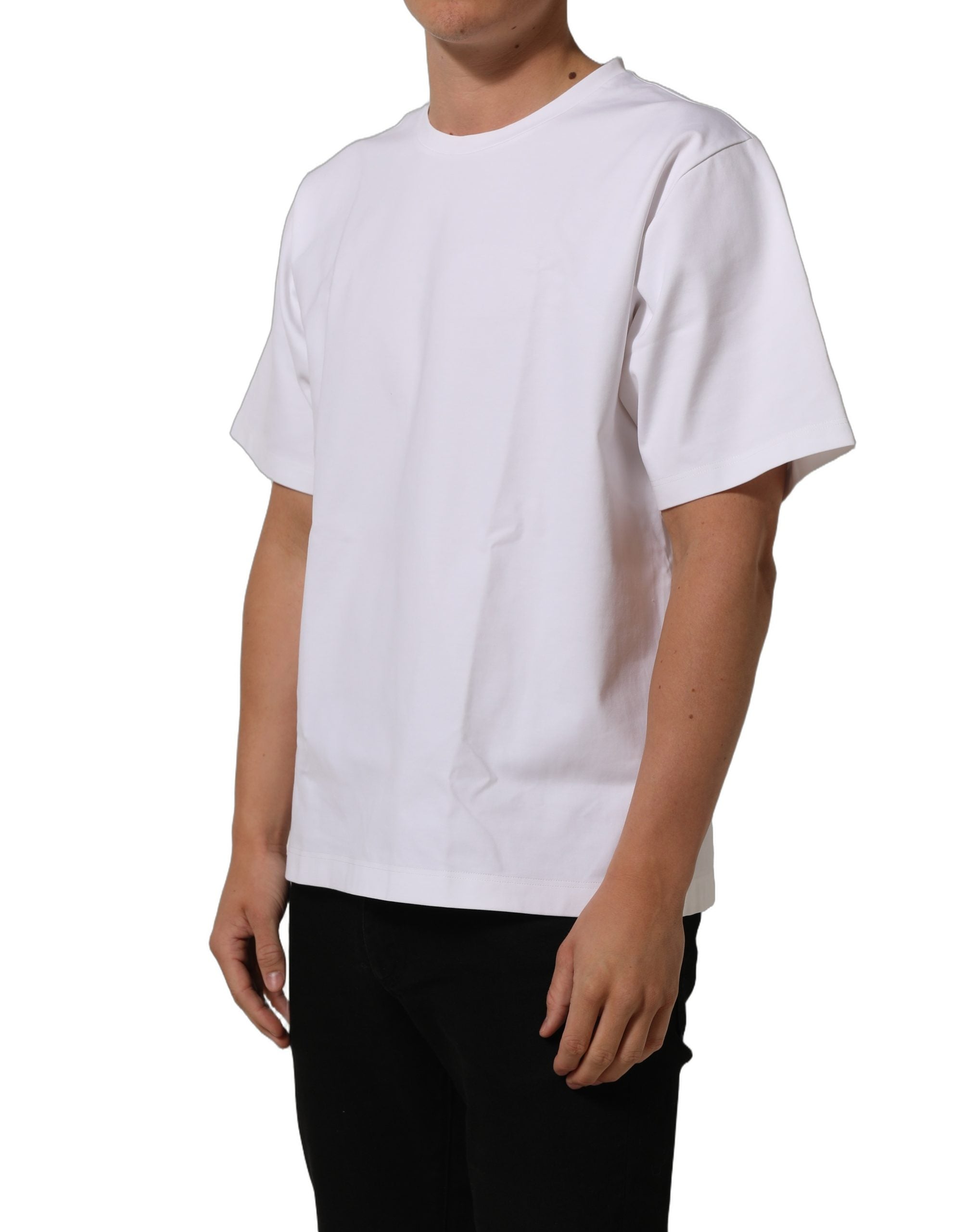 Dolce & Gabbana White Cotton Short Sleeves Crew Neck T-shirt