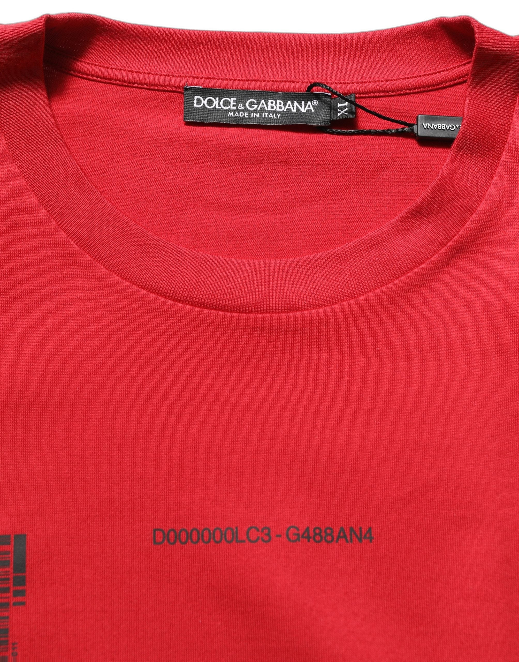 Dolce & Gabbana Red Cotton Graphic Print Crew Neck T-shirt