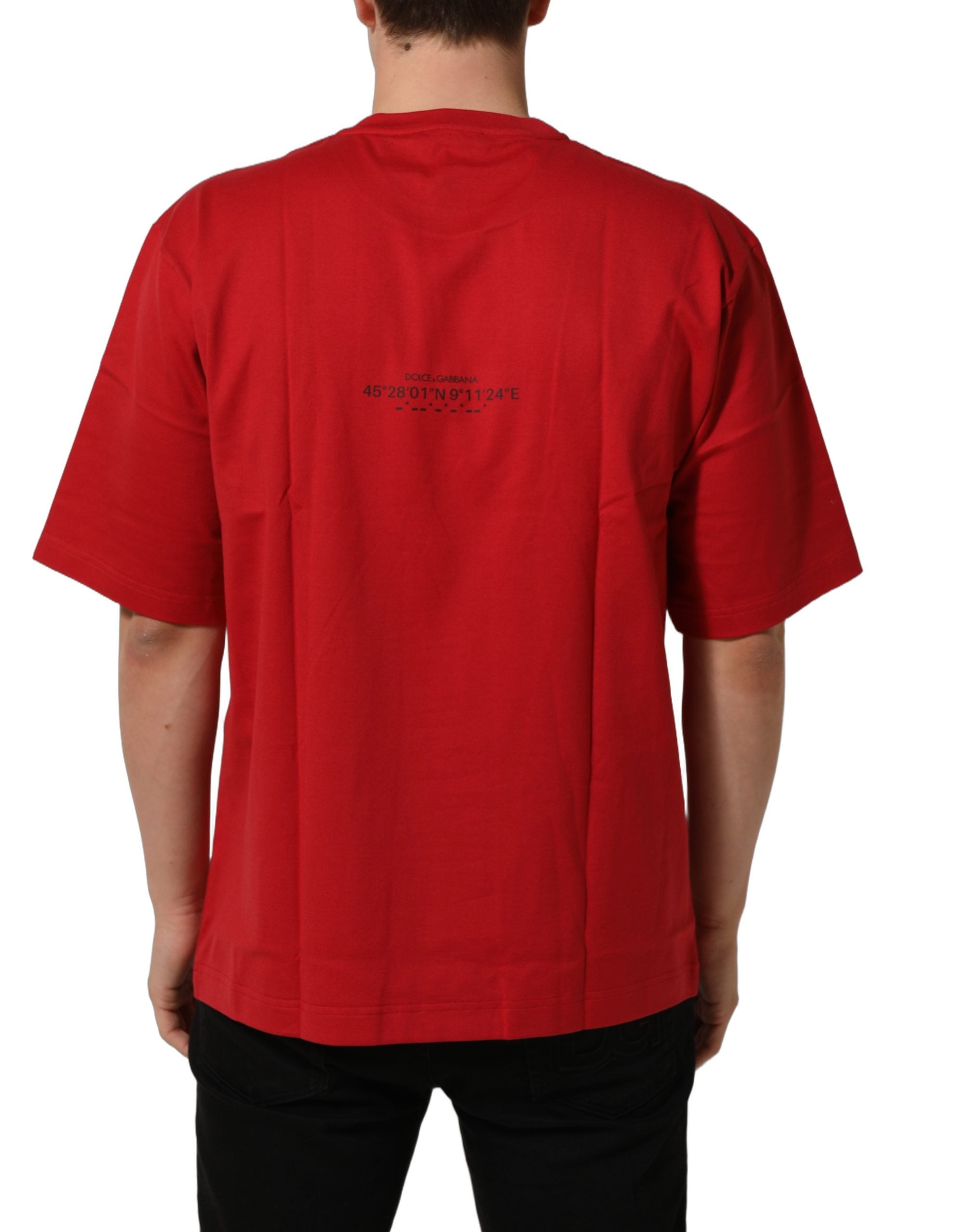 Dolce & Gabbana Red Cotton Graphic Print Crew Neck T-shirt