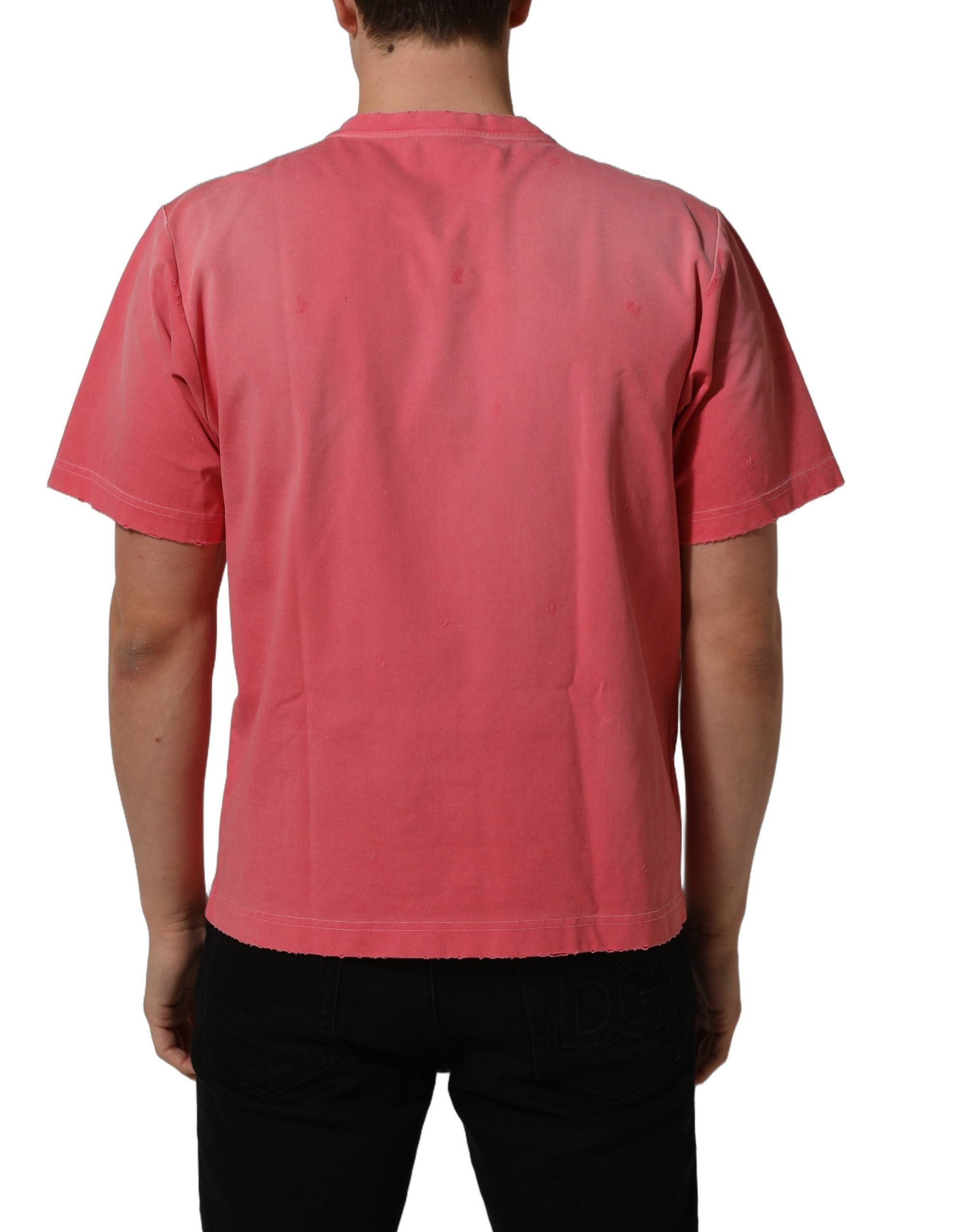 Dolce & Gabbana Pink Re-Edition Distressed Crew Neck T-shirt