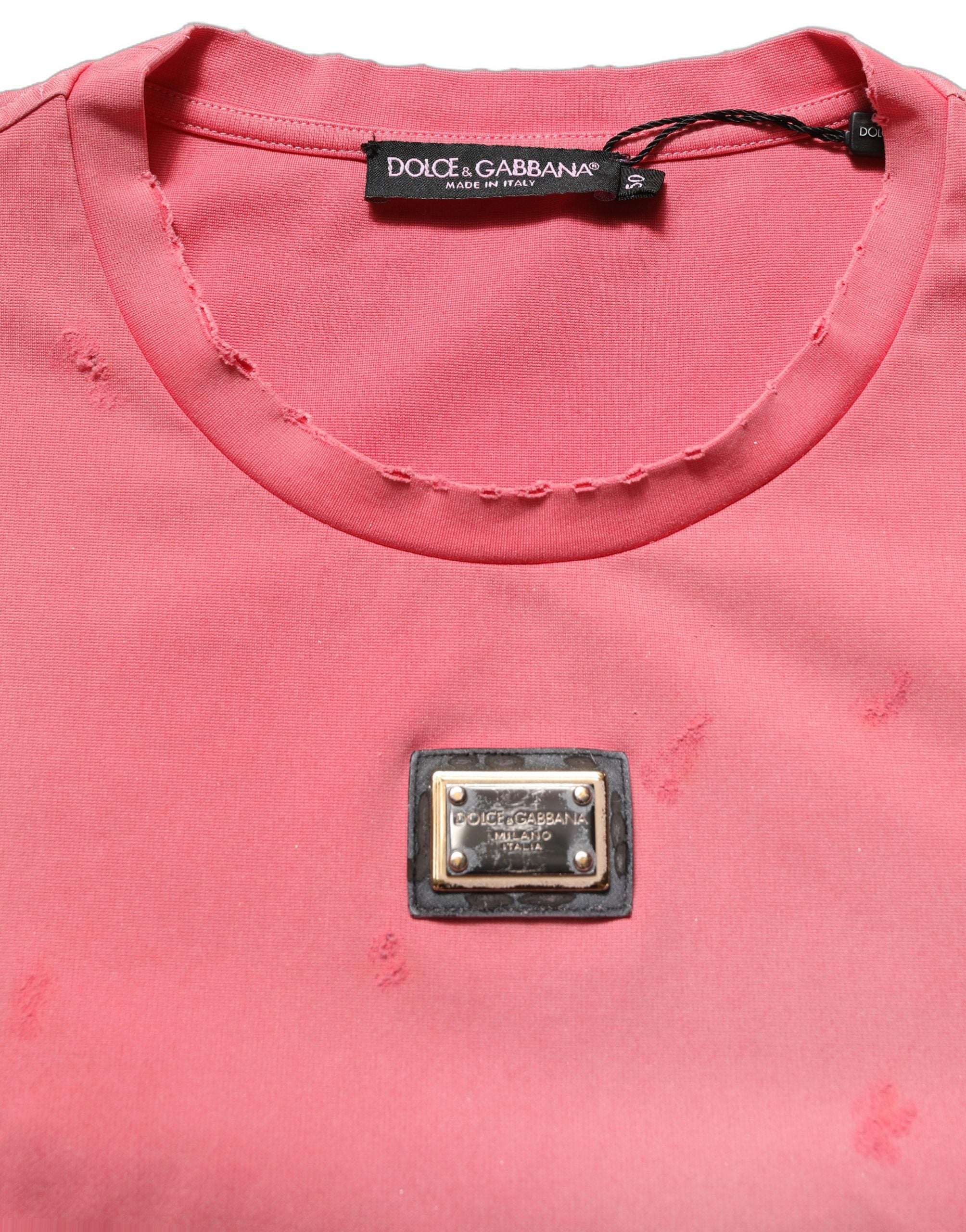 Dolce & Gabbana Pink Re-Edition Distressed Crew Neck T-shirt