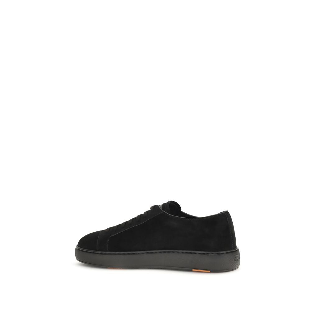 Santoni Black Calf Leather Bos Taurus Low Top Sneakers