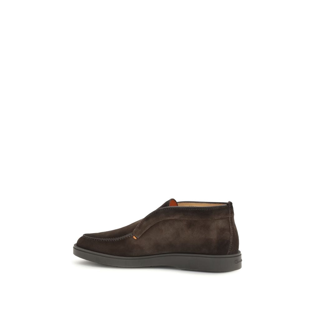 Santoni Brown Calf Leather Bos Taurus Ankle Boots