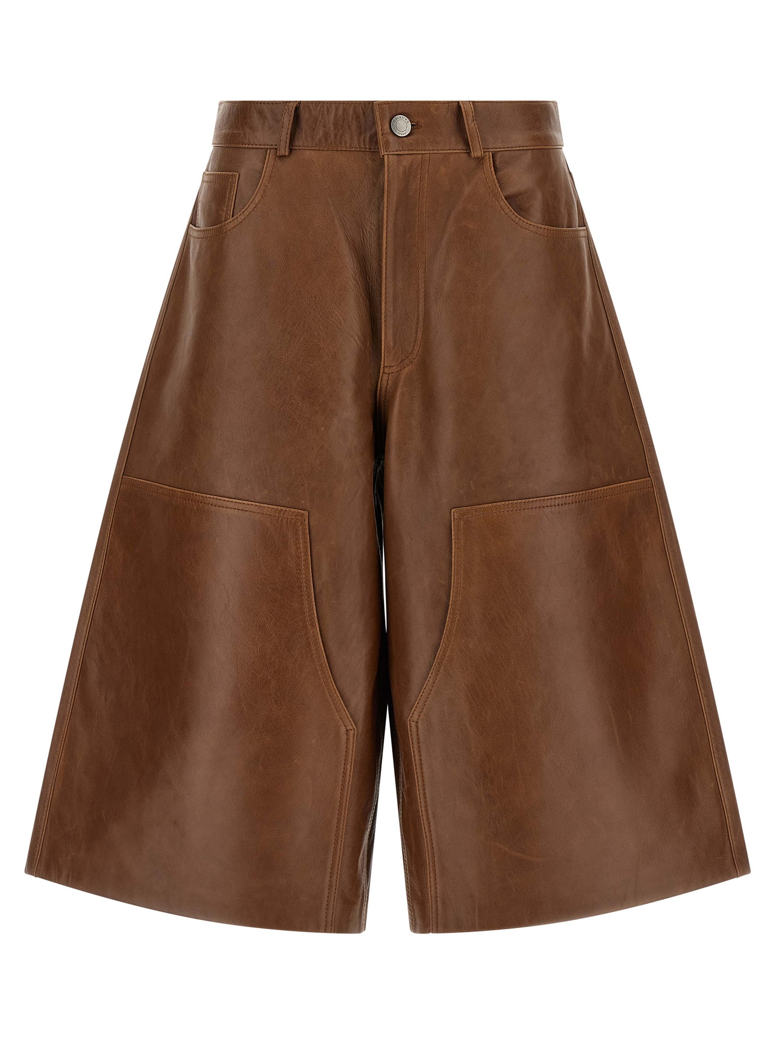 Haikure Brown Lambskin Bermuda Shorts