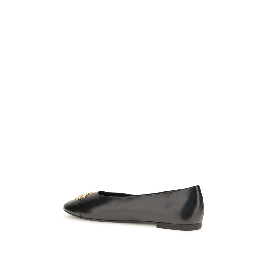 Tory Burch Black Calf Leather Bos Taurus Ballet Flats