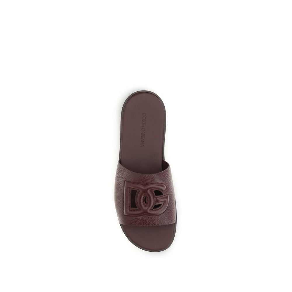 Dolce & Gabbana Brown Calf Leather Bos Taurus Flat Sandals