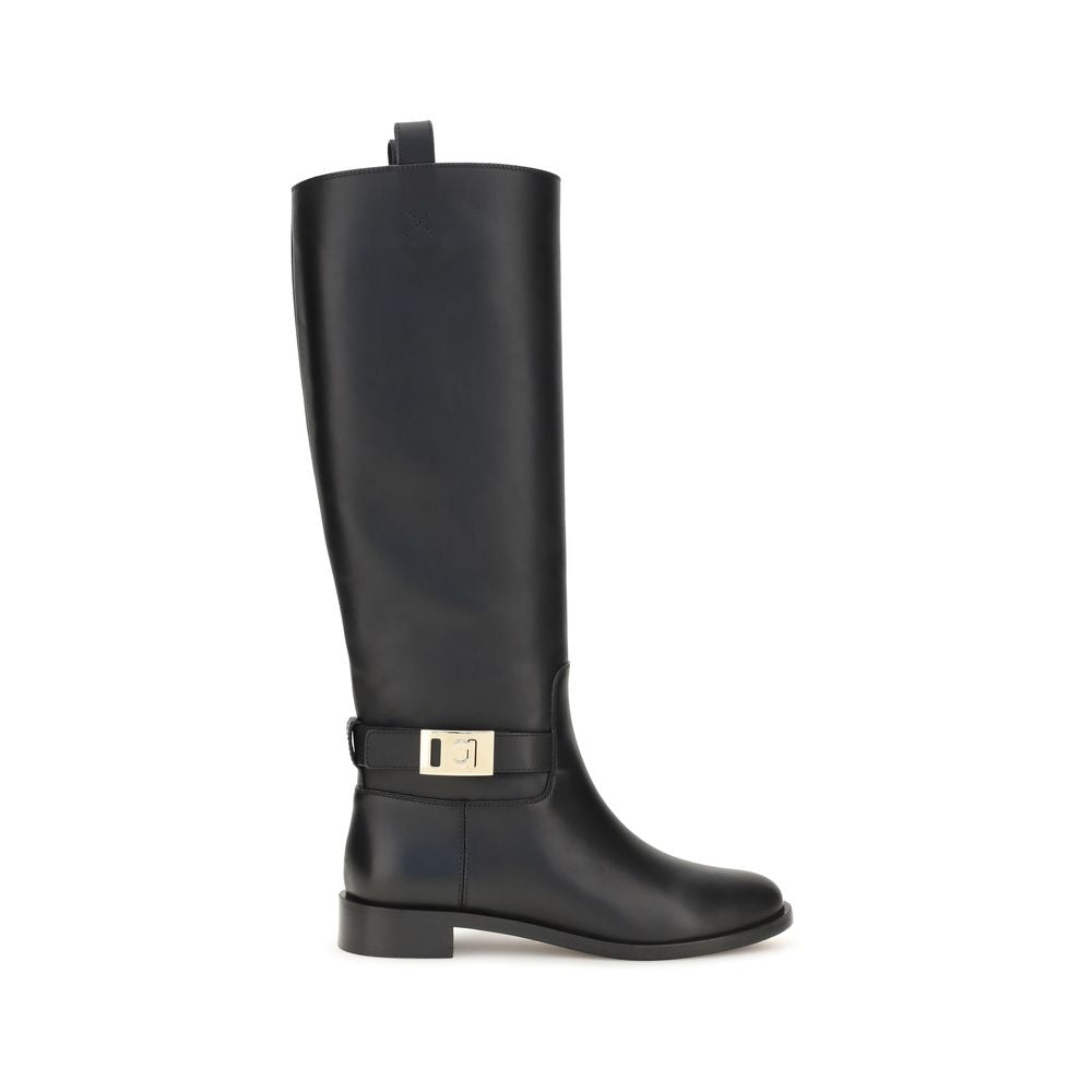 Ferragamo Black Calf Leather Bos Taurus Boots