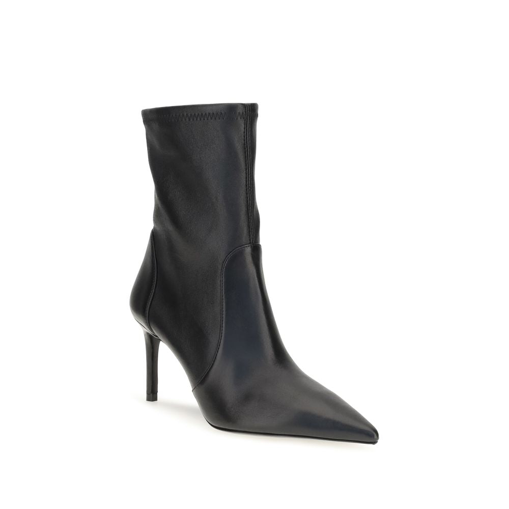 Stuart Weitzman Black Calf Leather Bos Taurus Ankle Boots