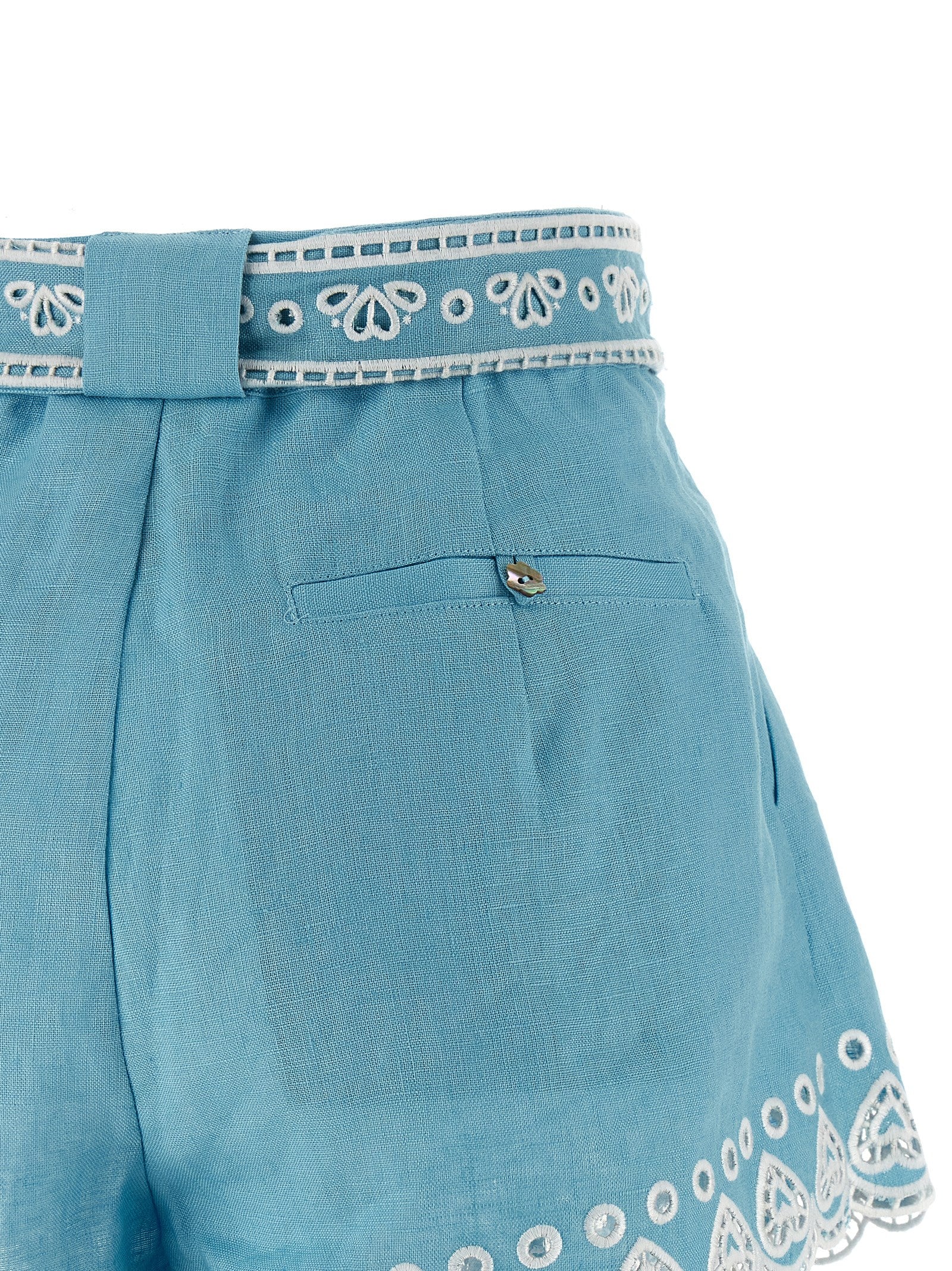 FARM RIO Blue Linen Bermuda Shorts