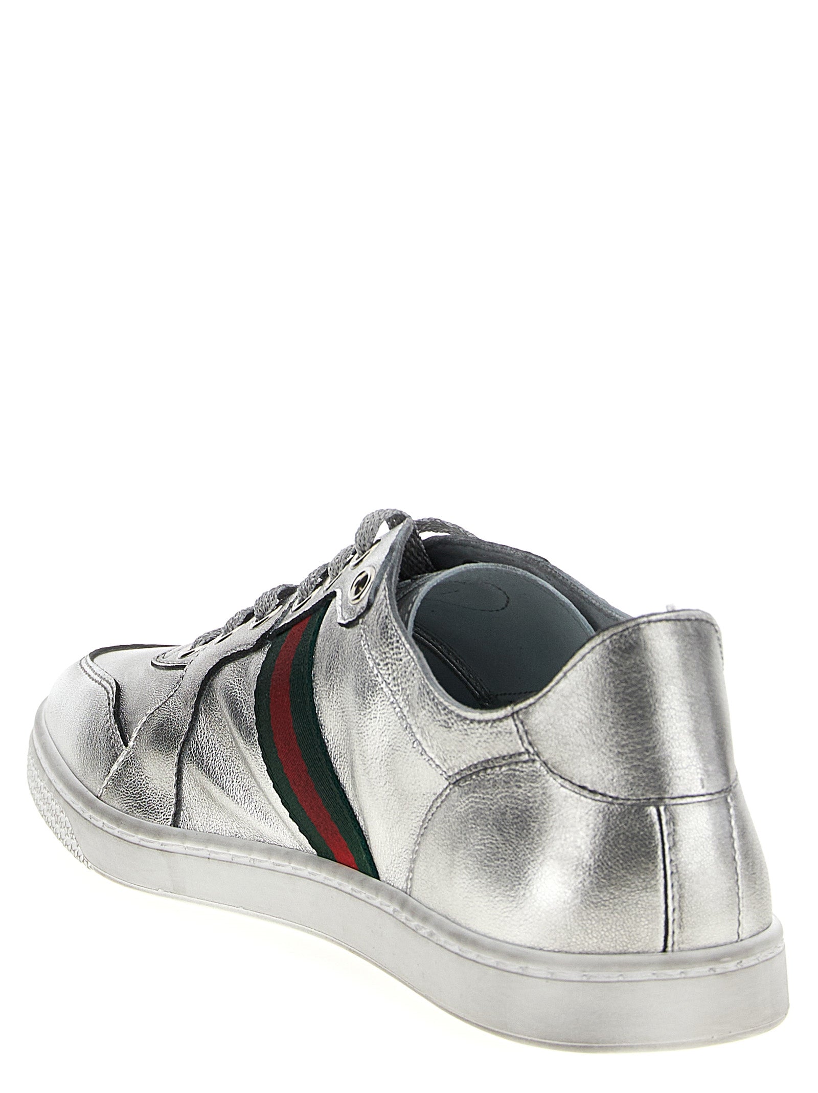 Gucci Silver Lamb Leather Athletic Sneakers