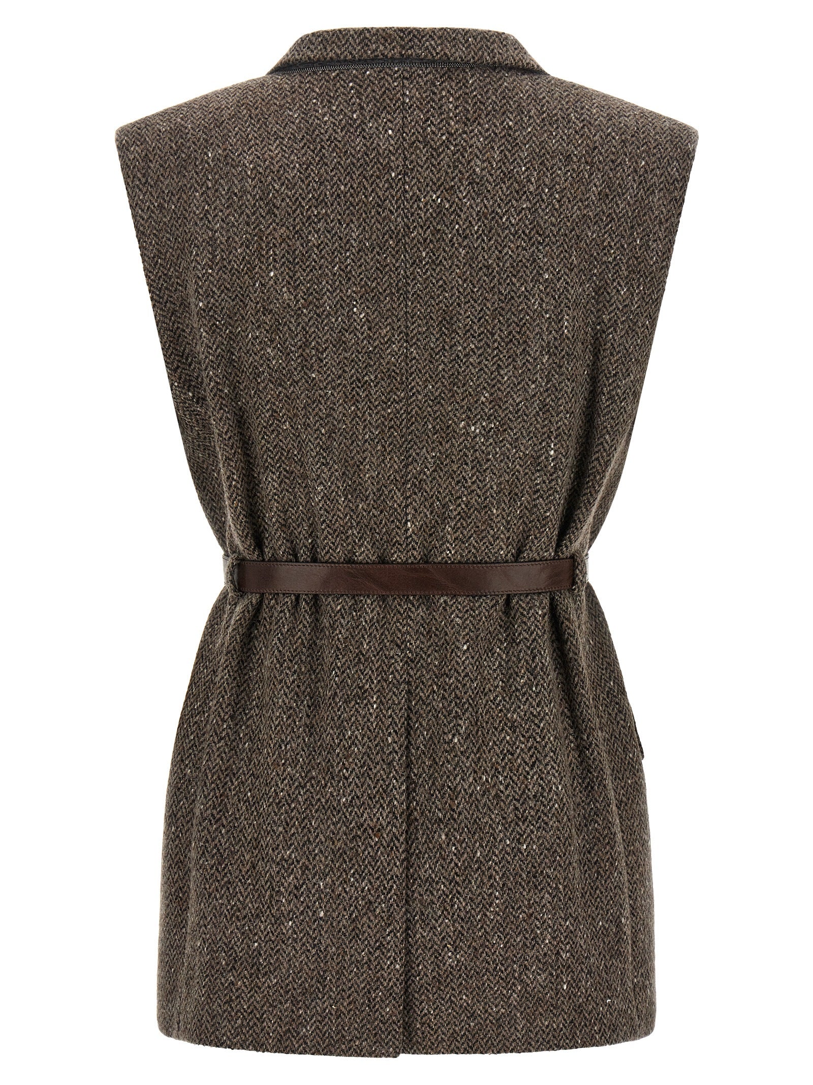 Brunello Cucinelli Brown Virgin Wool Sleeveless Jacket