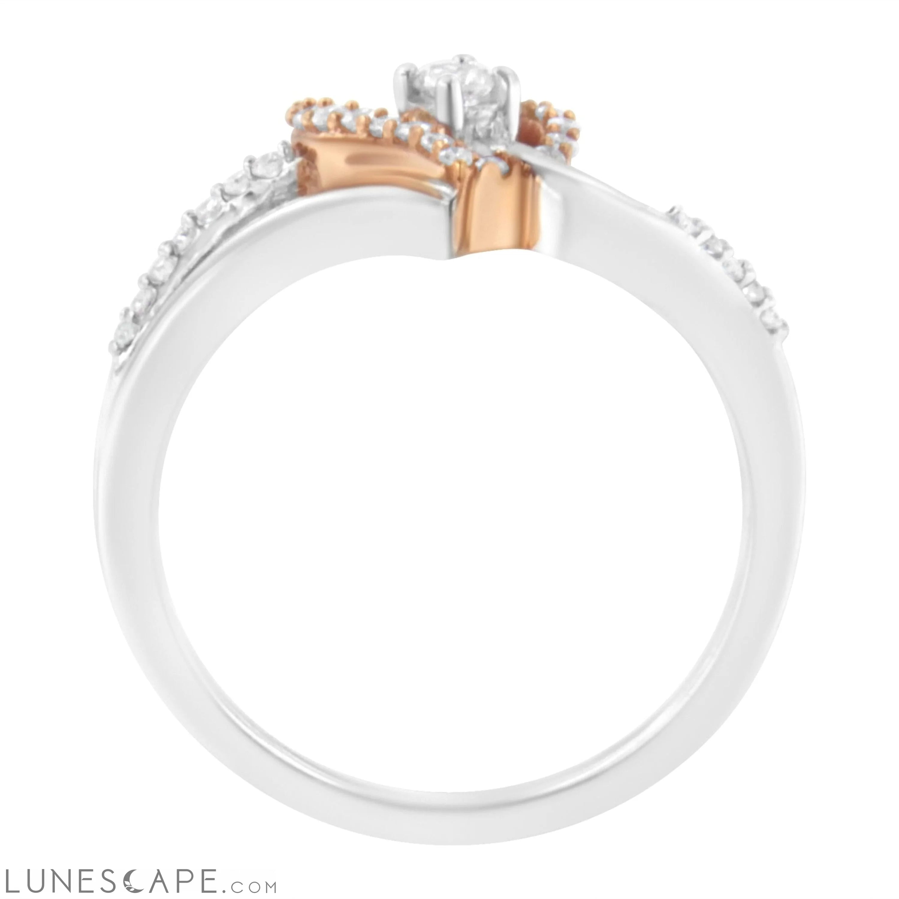 10K Rose Gold Plated .925 Sterling Silver 1/5 Cttw Diamond Two Tone Open Heart Promise or Fashion Ring (I-J Color, I2-I3 LUNESCAPE