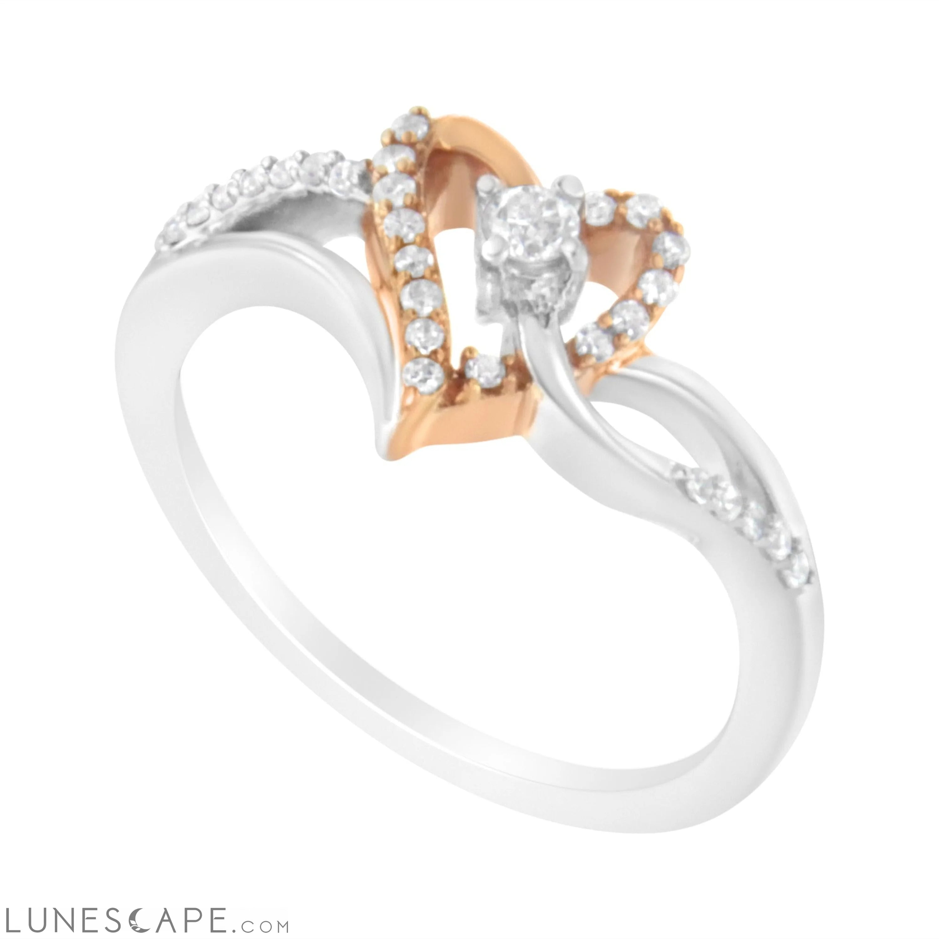 10K Rose Gold Plated .925 Sterling Silver 1/5 Cttw Diamond Two Tone Open Heart Promise or Fashion Ring (I-J Color, I2-I3 LUNESCAPE