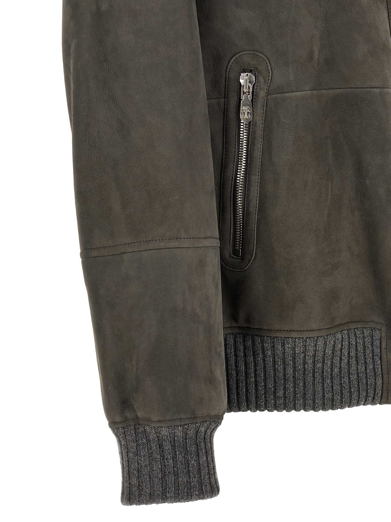 Brunello Cucinelli Gray Lamb Leather Leather Jacket