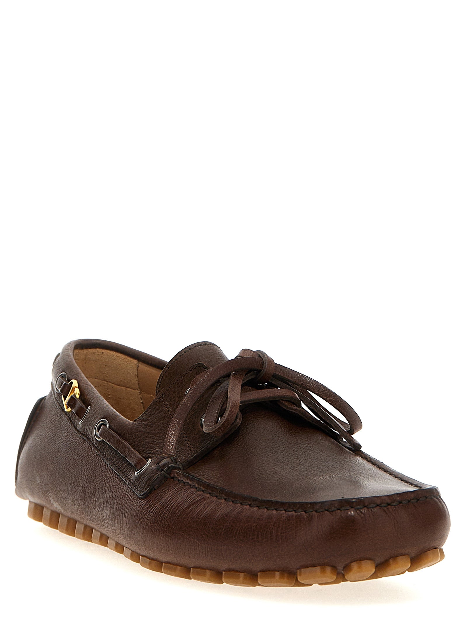 Valentino Garavani Brown Buffalo Leather Slip-On Loafers