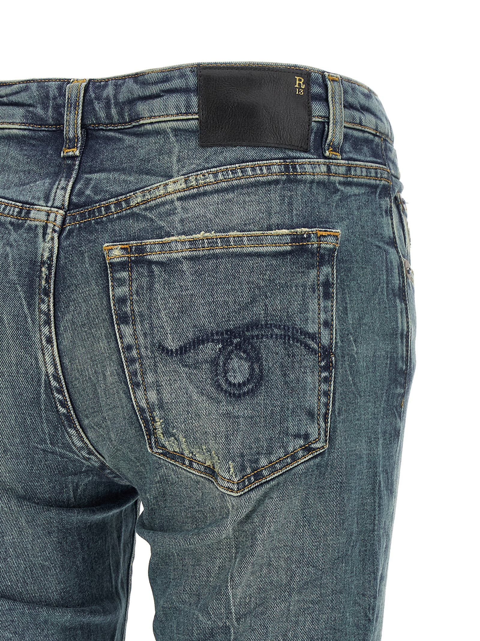 R13 Blue Cotton Flared Jeans