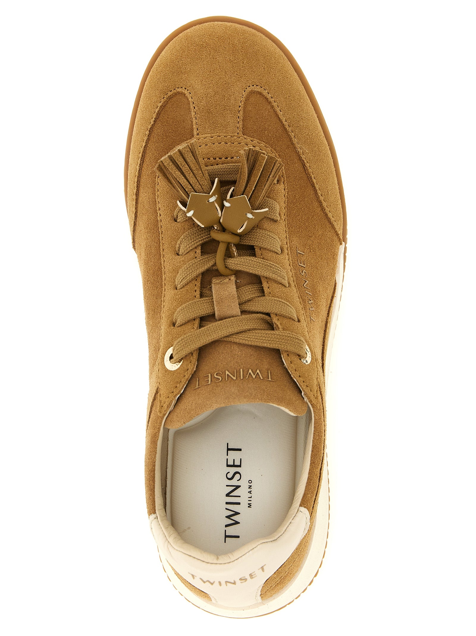 Twinset Beige Leather Low Top Sneakers