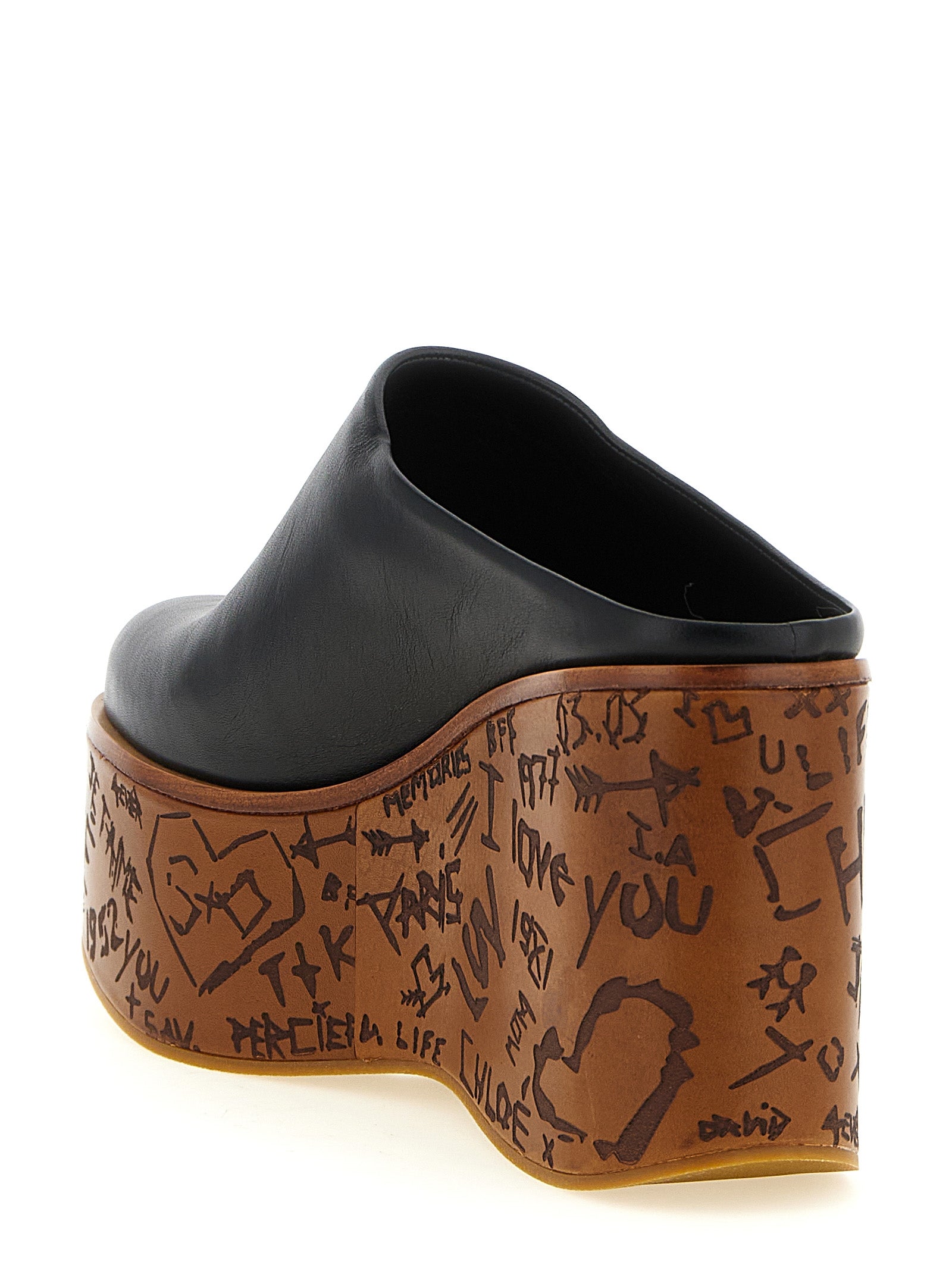 Chloé Black Calfskin Platform Wedge Clogs