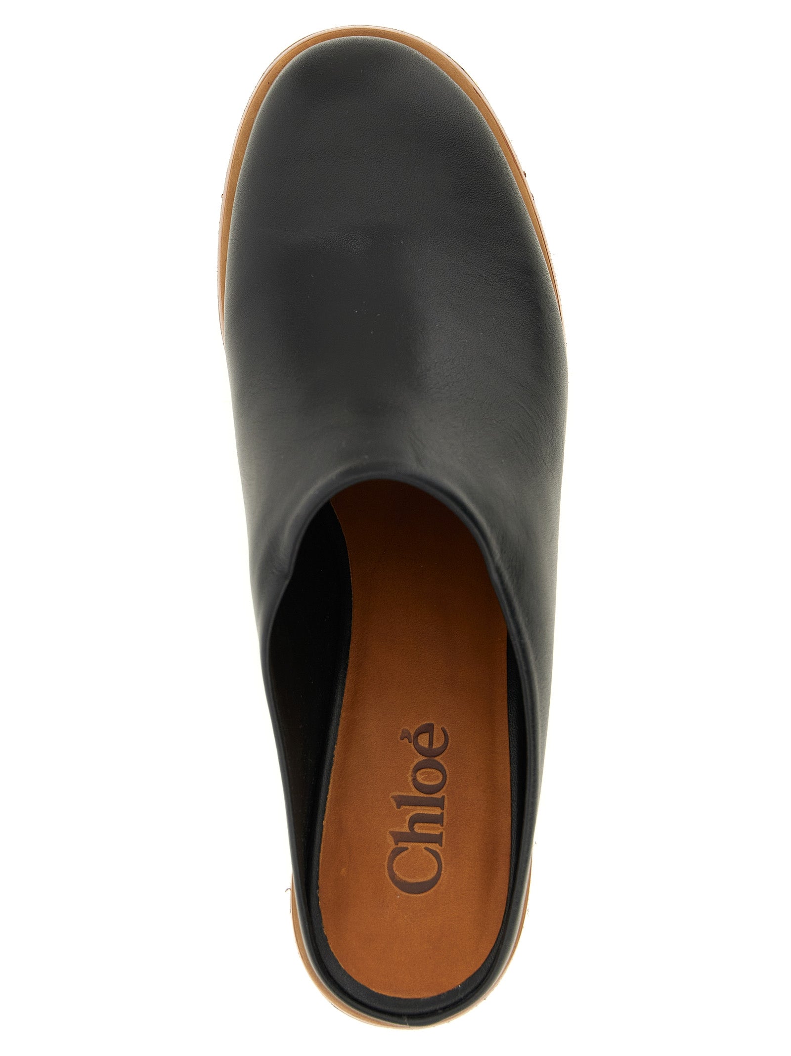 Chloé Black Calfskin Platform Wedge Clogs