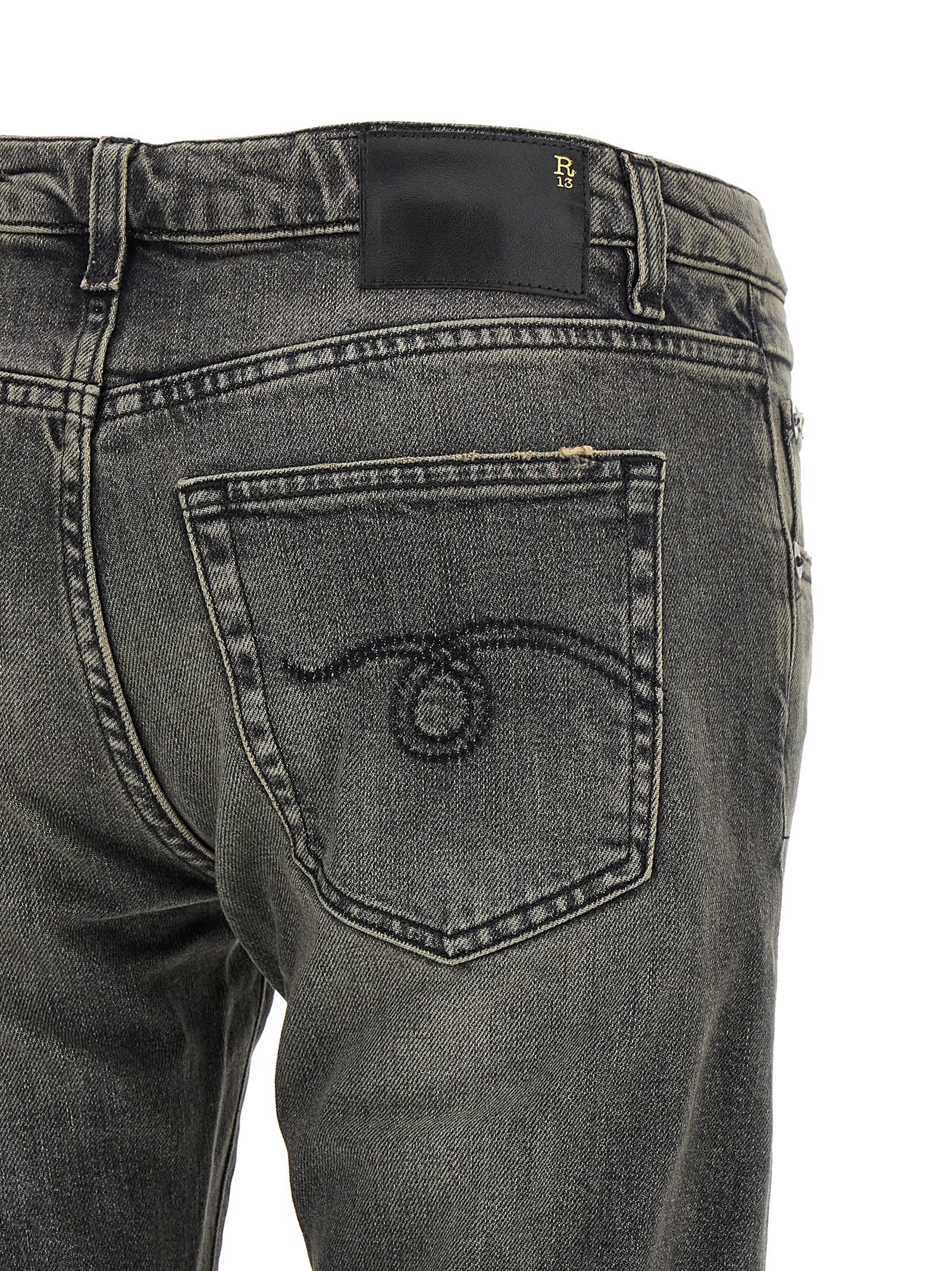 R13 Black Cotton Bootcut Jeans