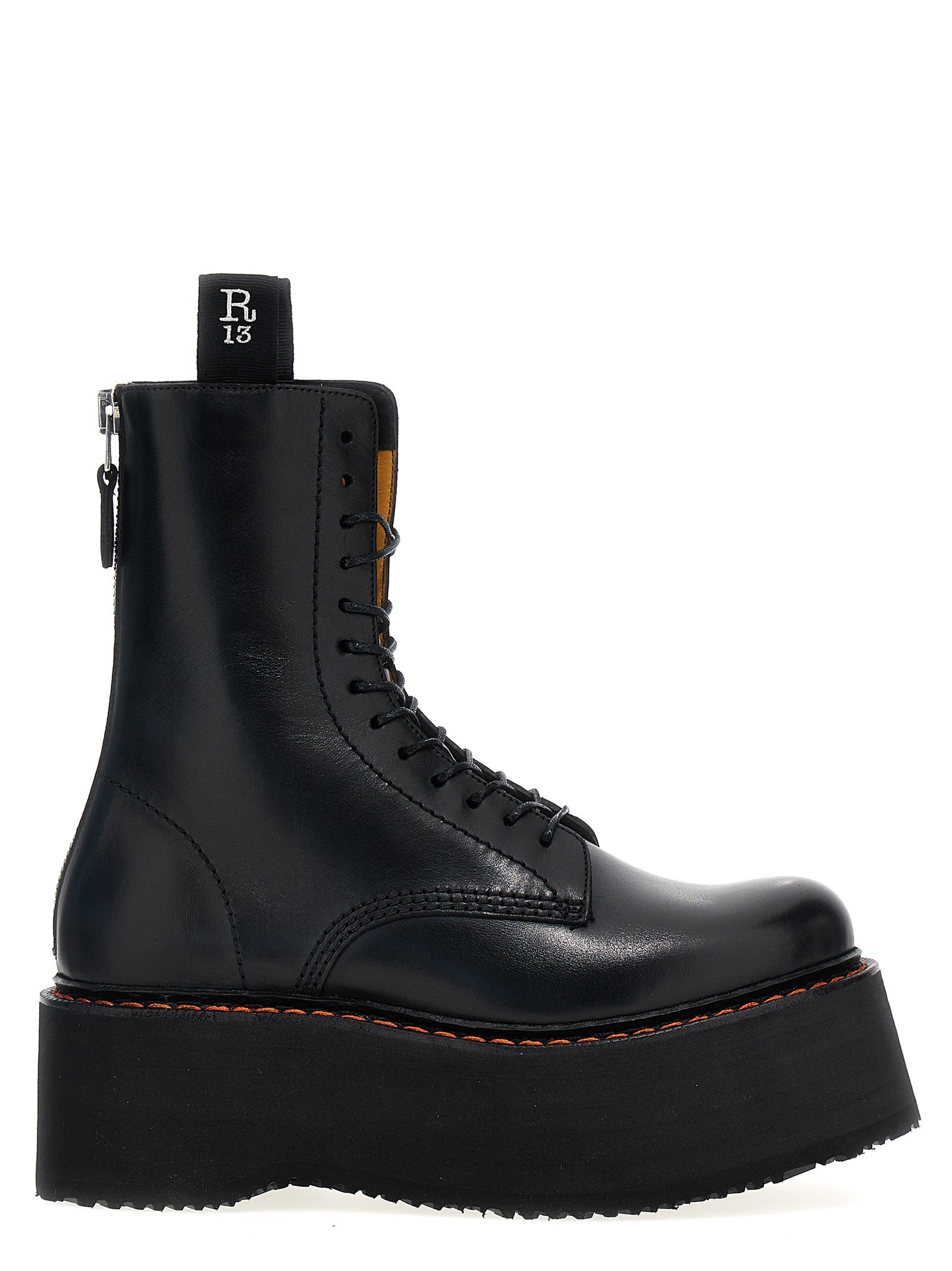 R13 Black Cowhide Lace-Up Boots