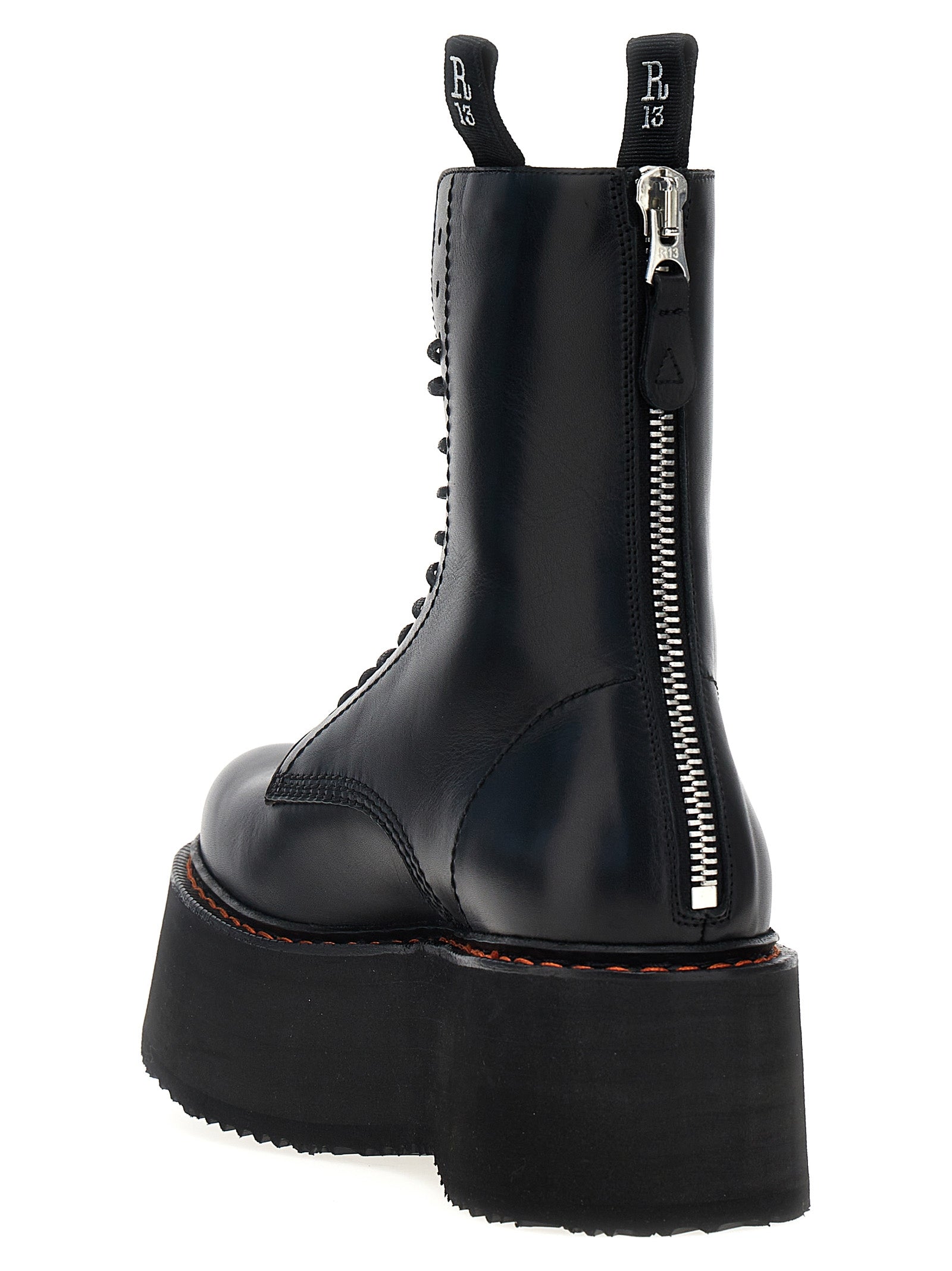 R13 Black Cowhide Lace-Up Boots