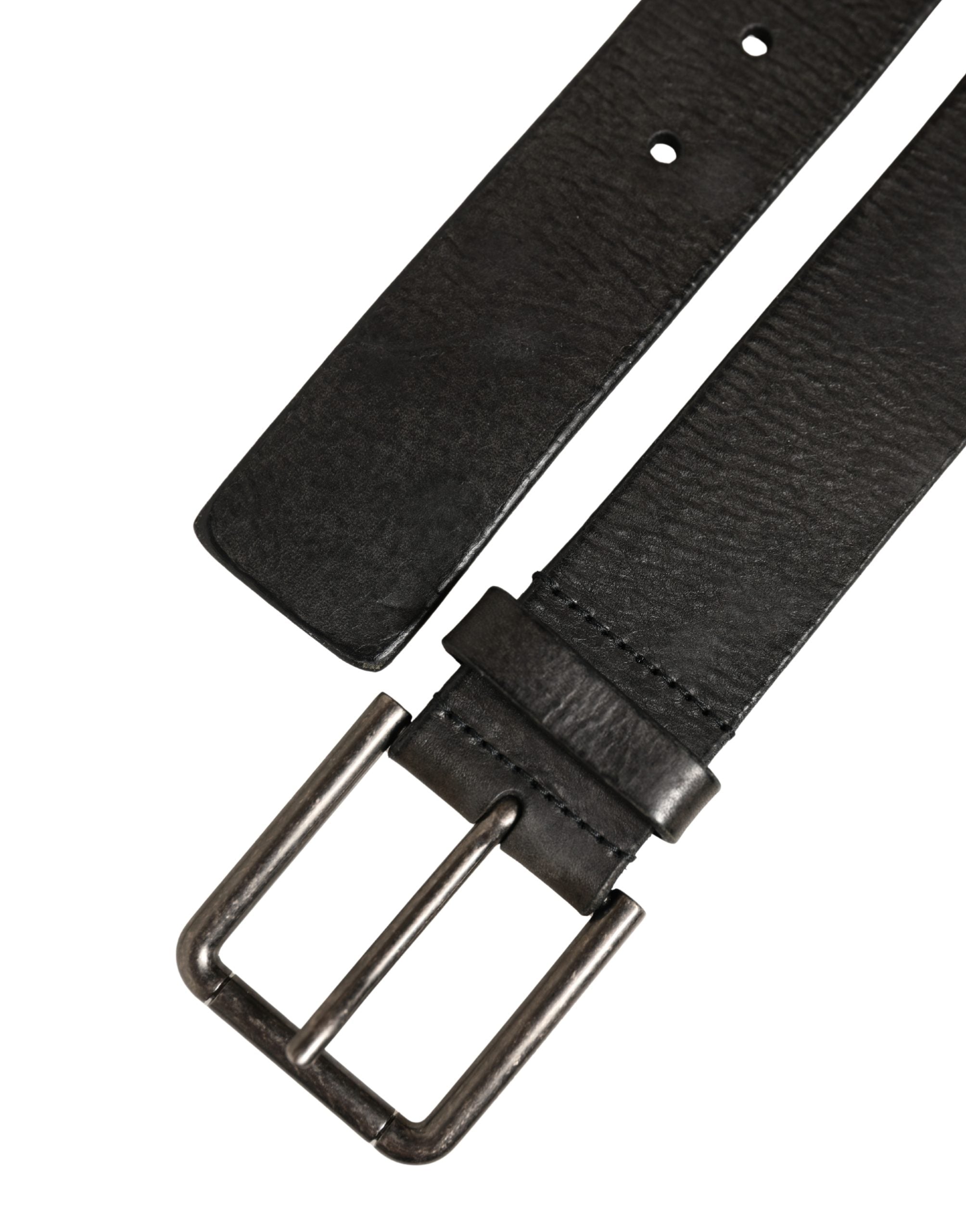 Dolce & Gabbana Black Leather Brushed Metal Buckle Men Belt
