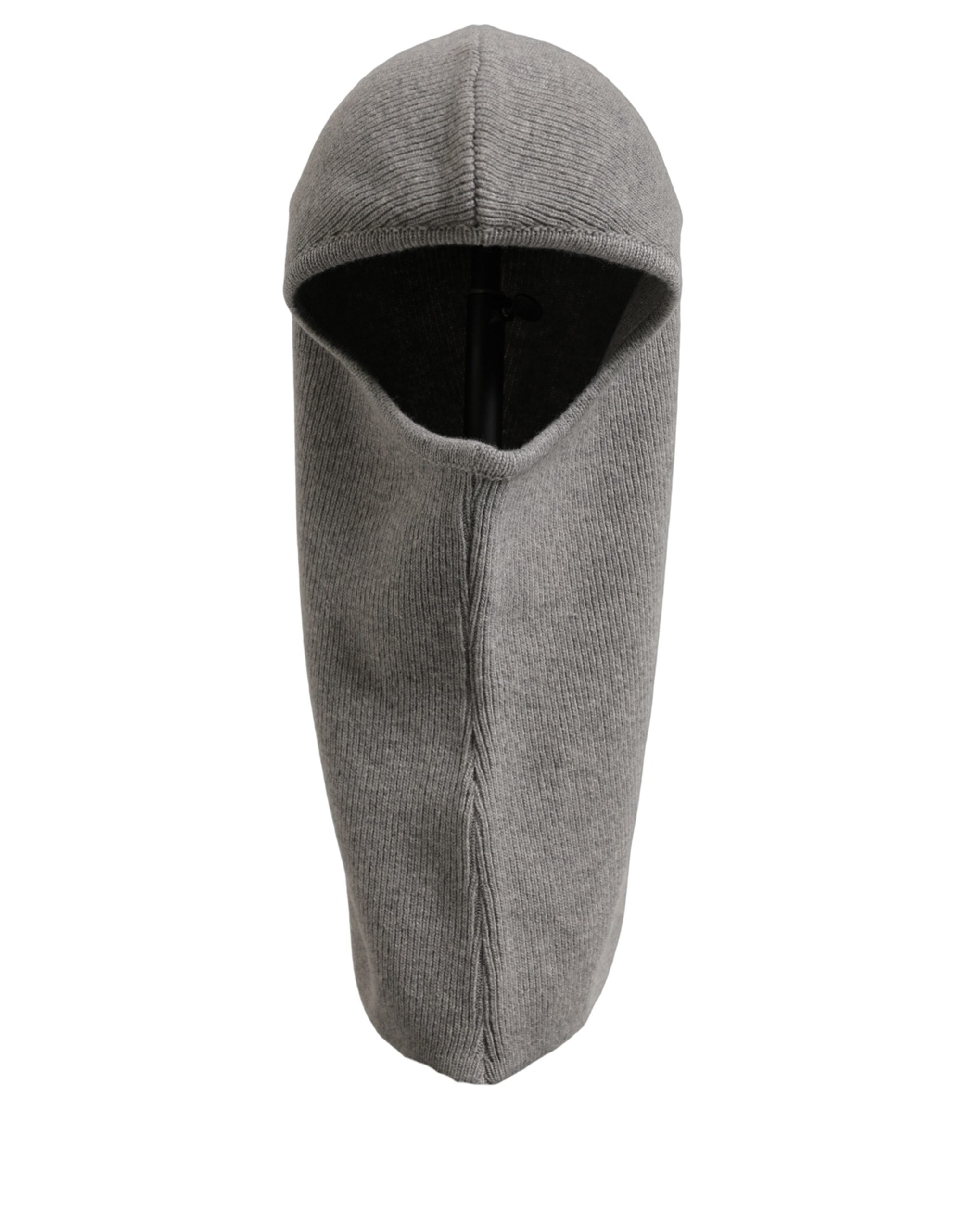 Dolce & Gabbana Men Grey Wool Ribbed Knit Balaclava Wrap One Size Hat