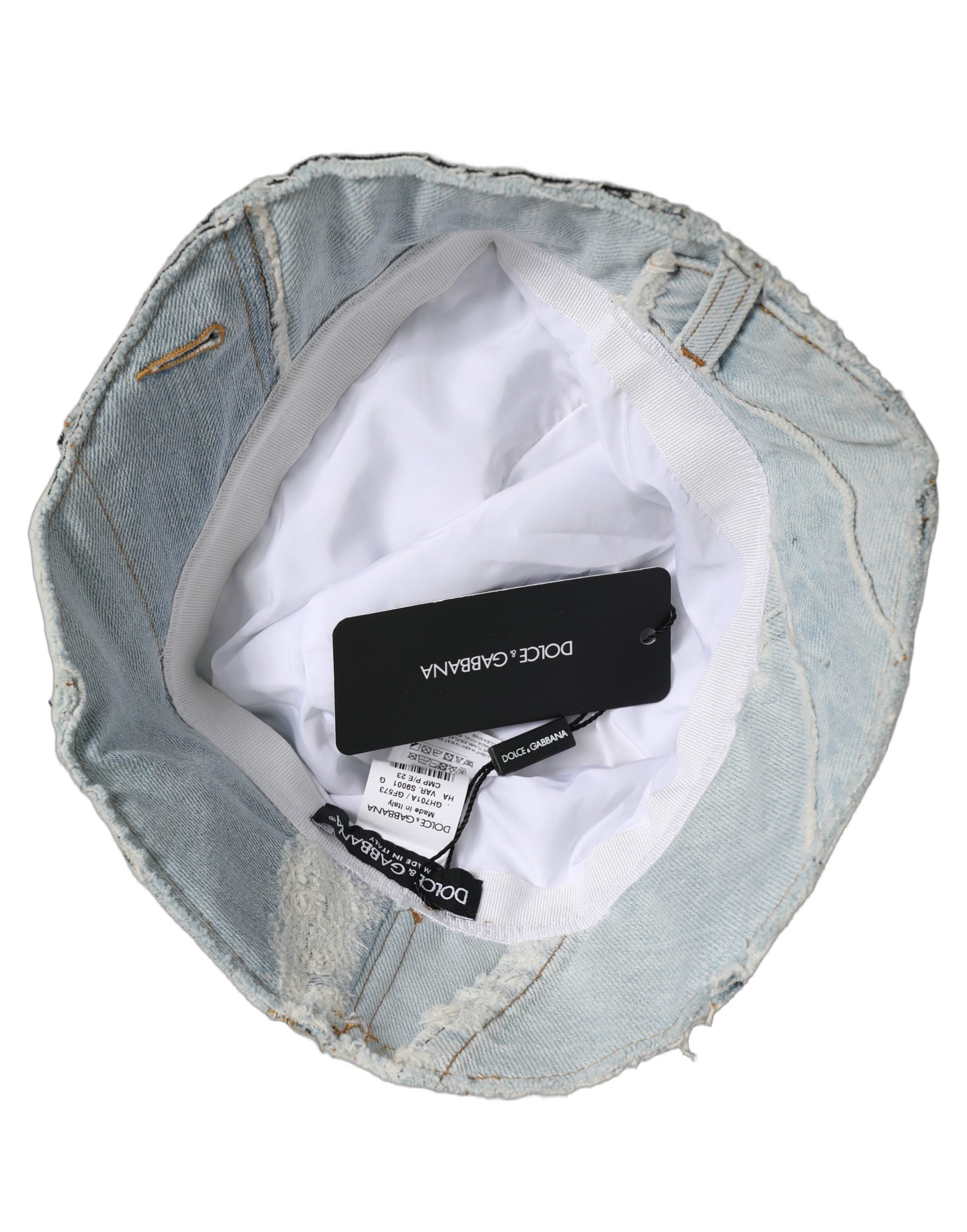 Dolce & Gabbana Men Blue Patchwork Cotton Denim Bucket Cap Hat