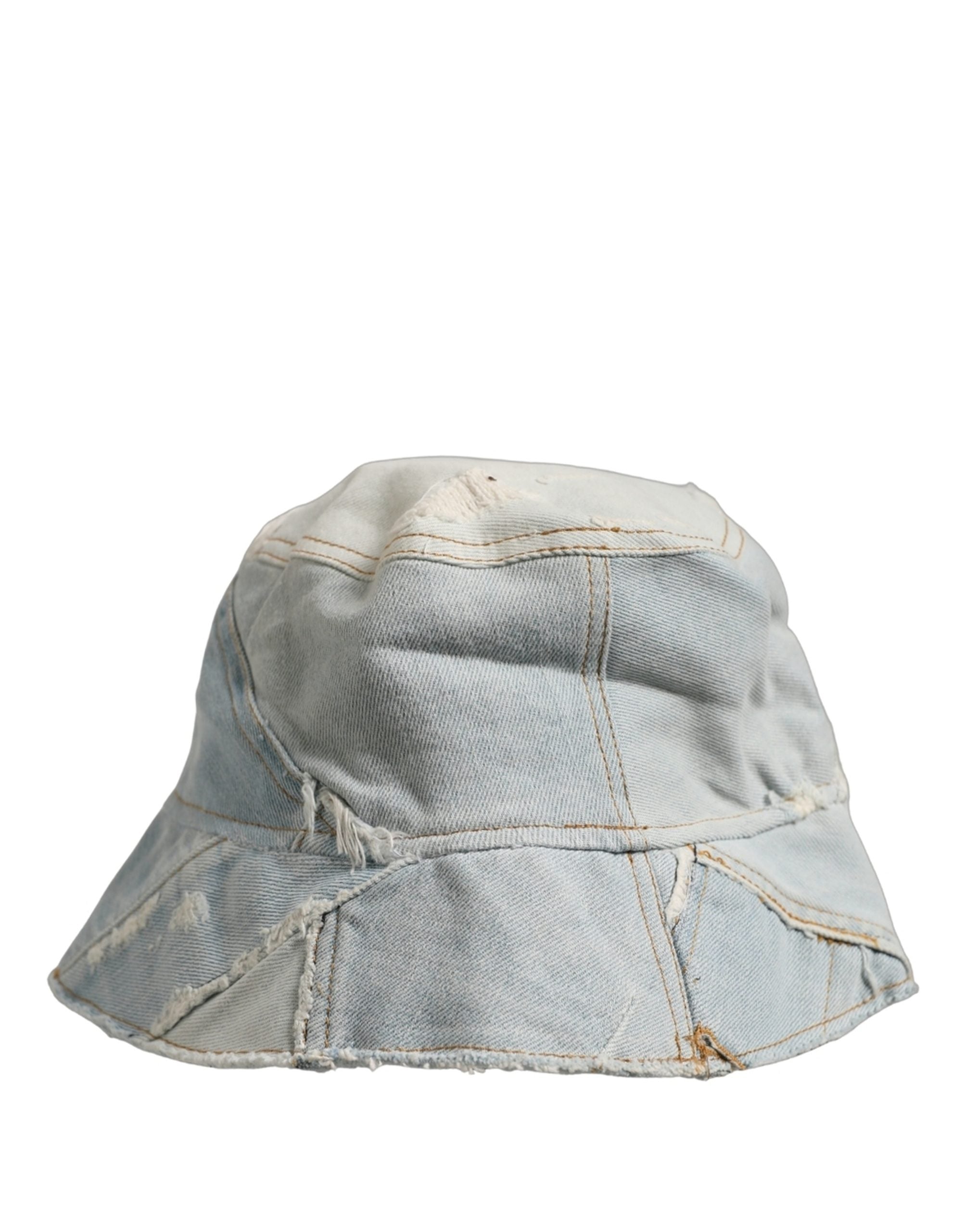 Dolce & Gabbana Men Blue Patchwork Cotton Denim Bucket Cap Hat