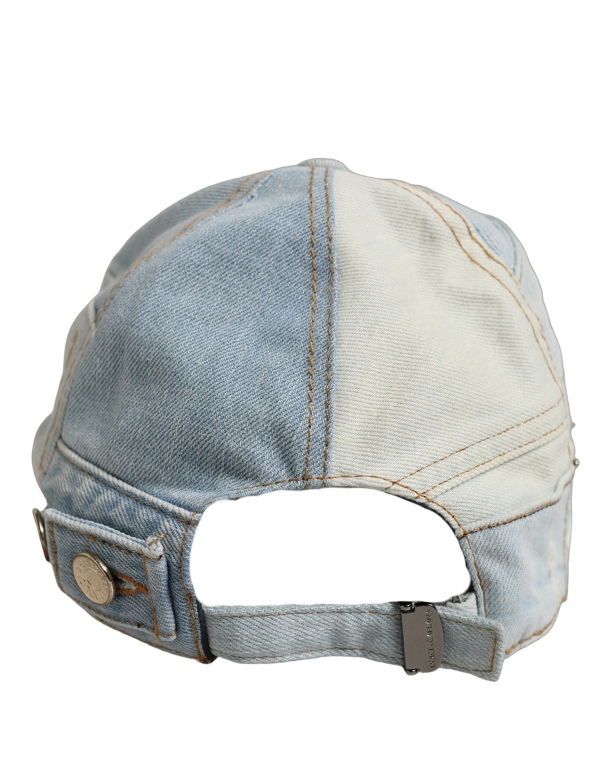 Dolce & Gabbana Men Blue Patchwork Cotton Denim Baseball Cap Hat