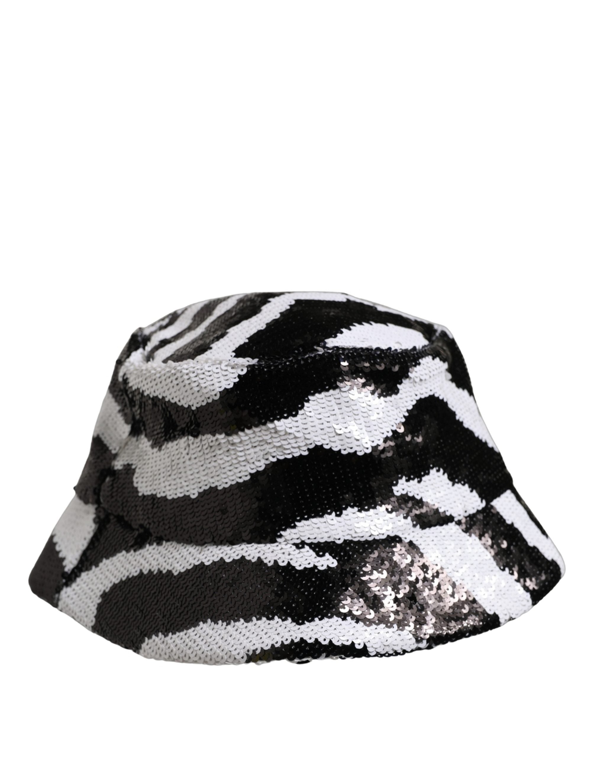 Dolce & Gabbana Men Black White Zebra Sequin Bucket Cap Hat