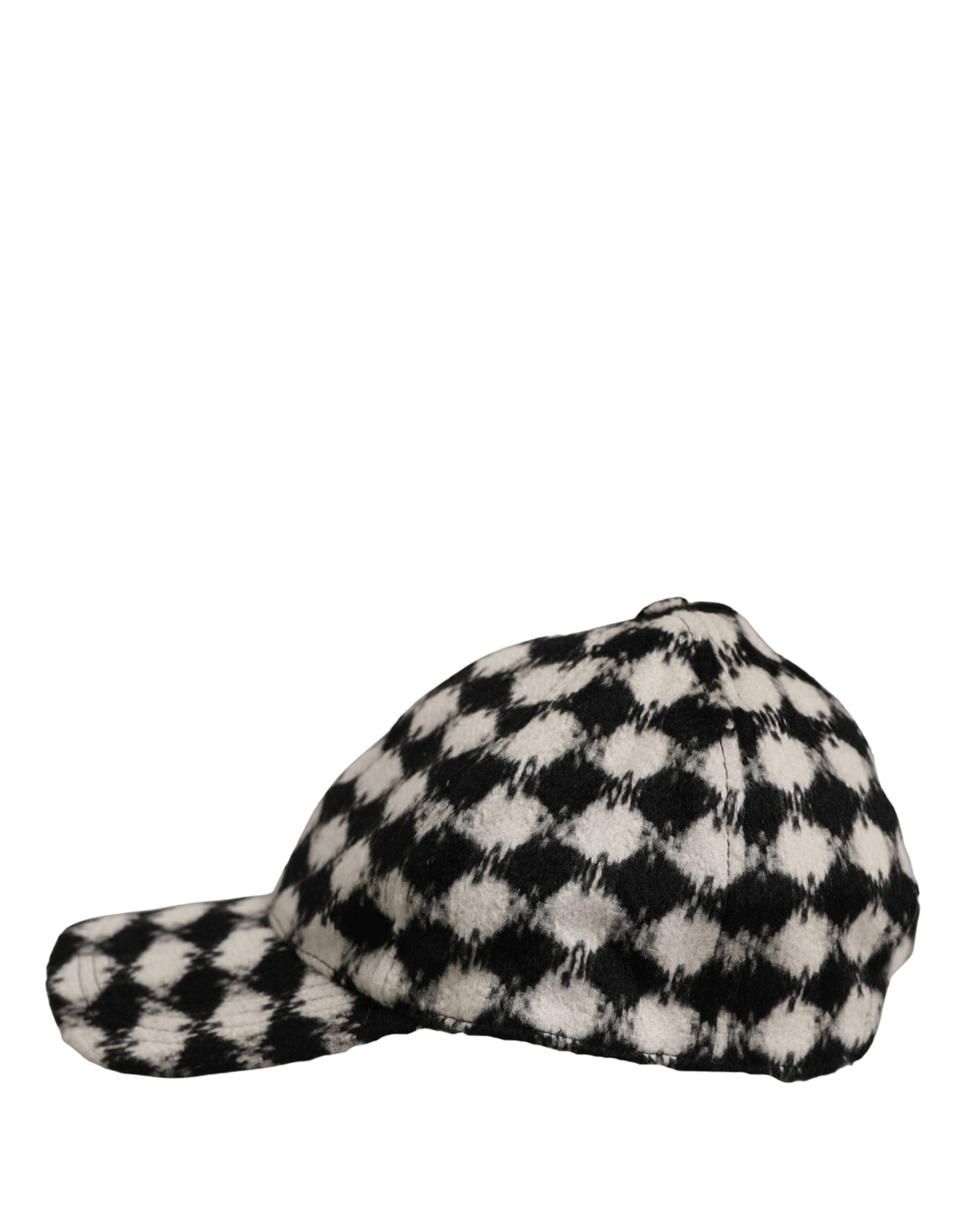 Dolce & Gabbana Men Black White Diamond Wool Baseball Cap Hat