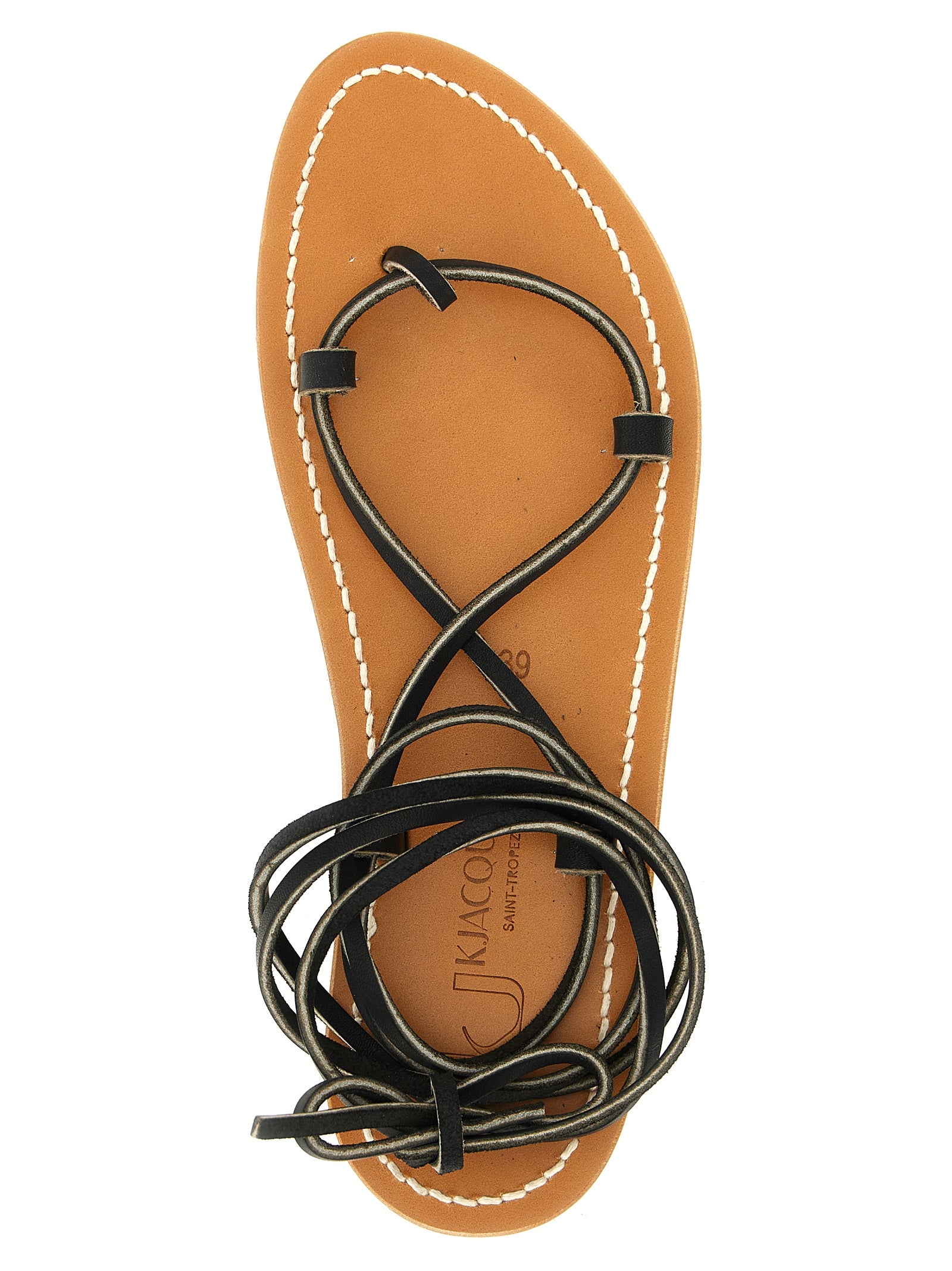 K.JACQUES SAINT TROPEZ Black Cowhide Flat Sandals