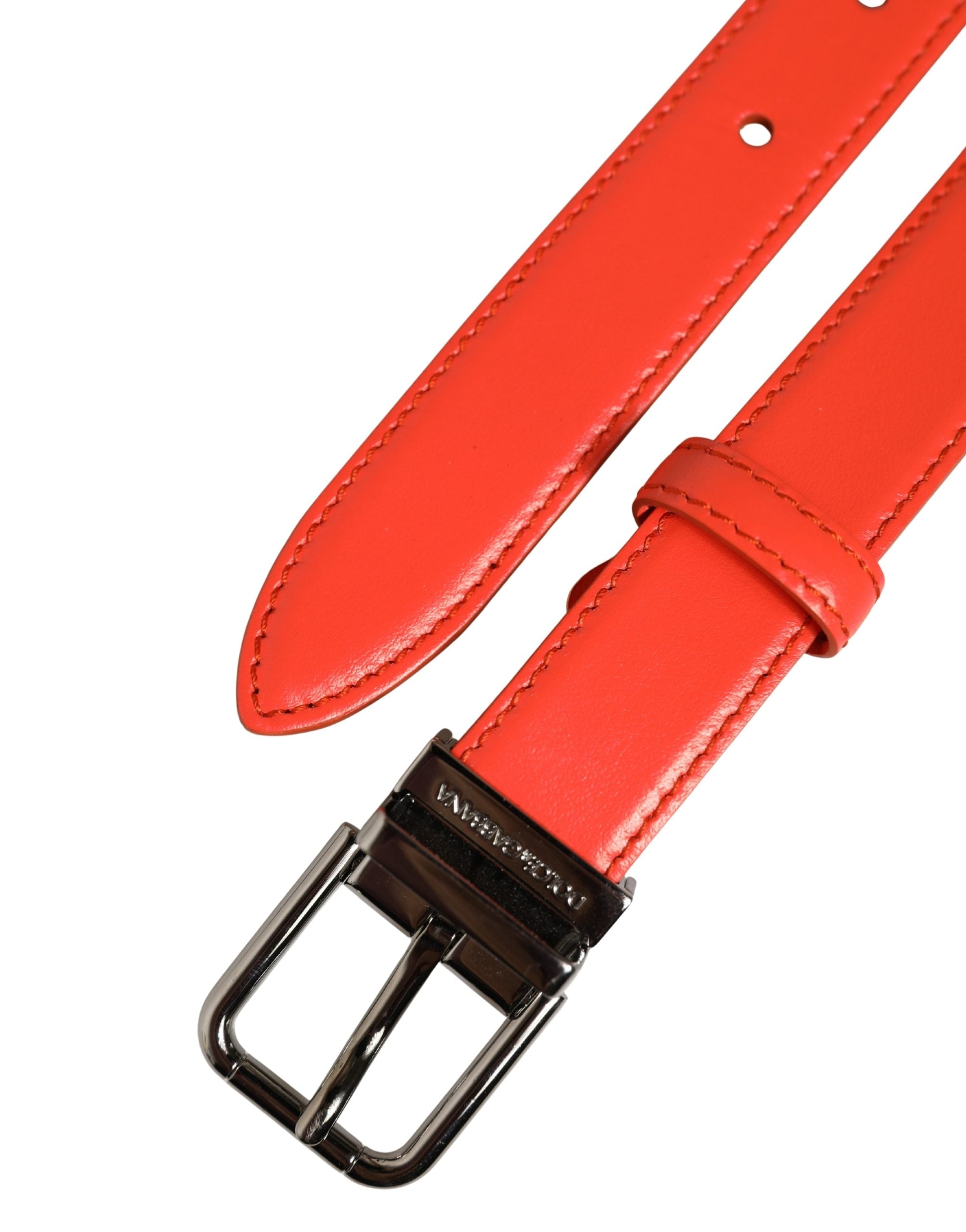 Dolce & Gabbana Red Leather Silver Metal Buckle Cintura Belt