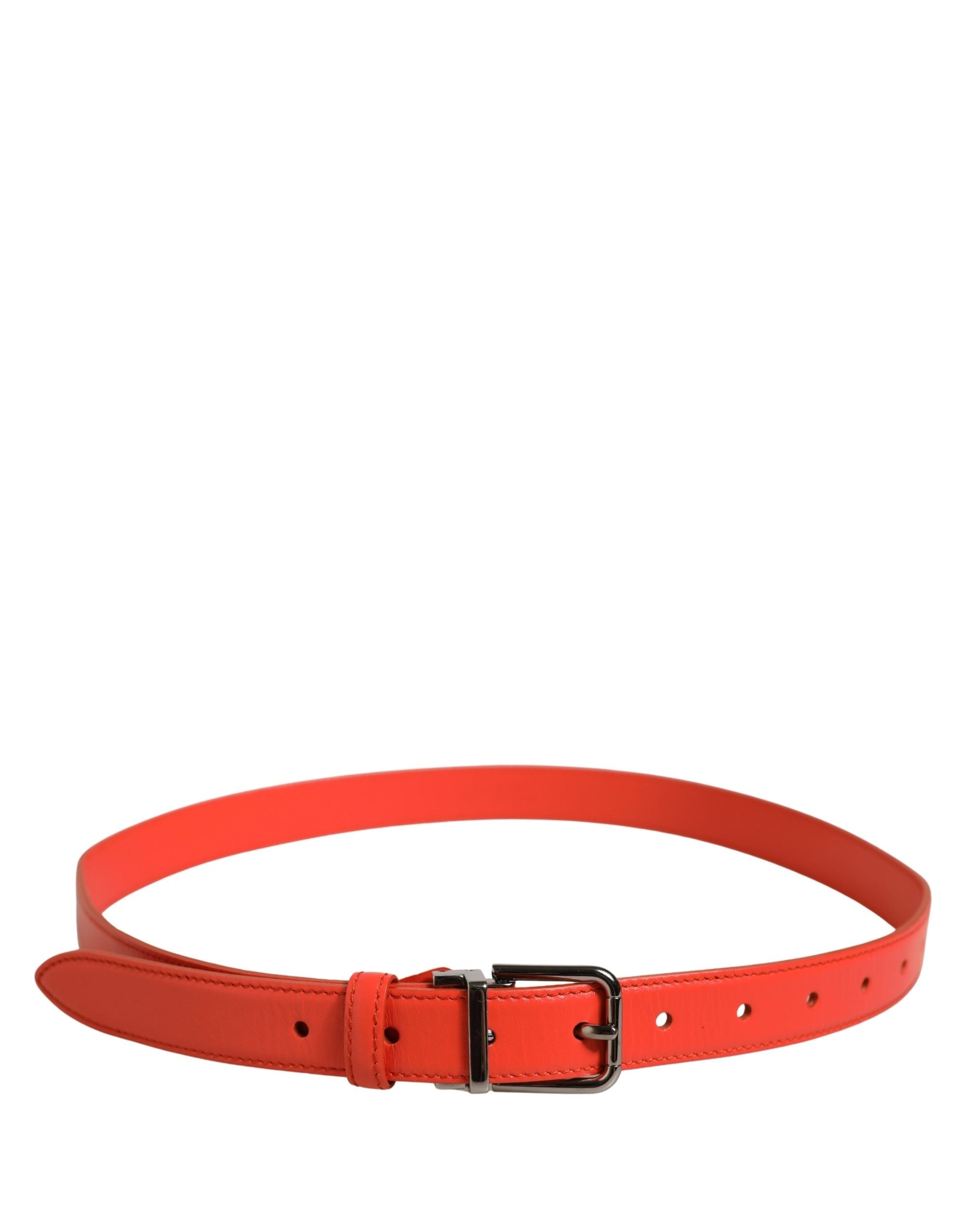 Dolce & Gabbana Red Leather Silver Metal Buckle Cintura Belt