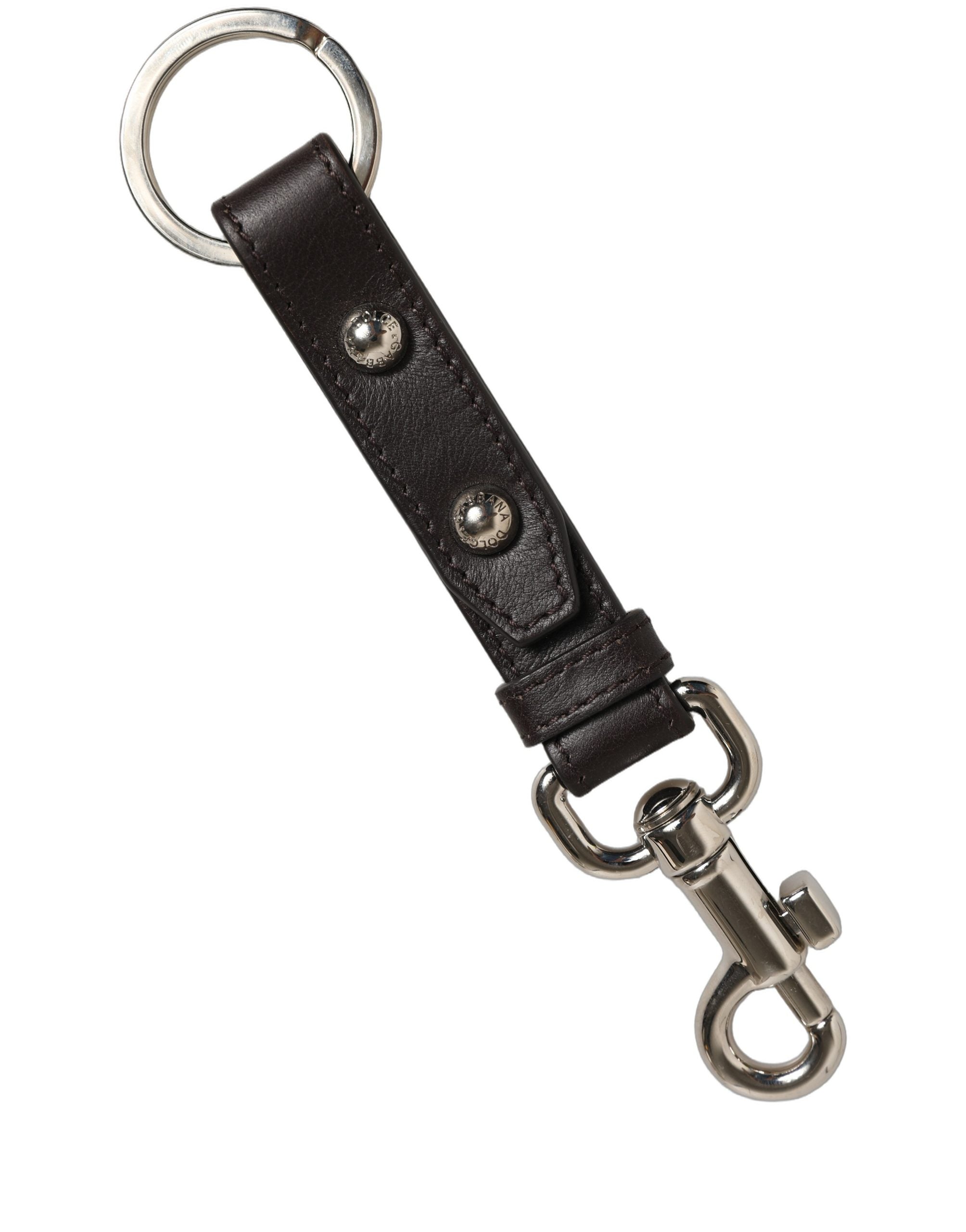 Dolce & Gabbana Black Plain Leather Silver Brass Keyring Holder Keychain