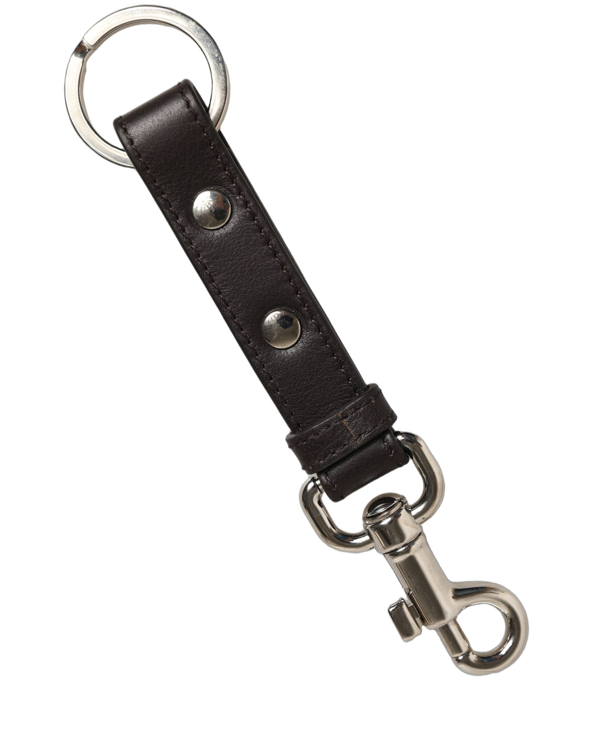 Dolce & Gabbana Black Plain Leather Silver Brass Keyring Holder Keychain