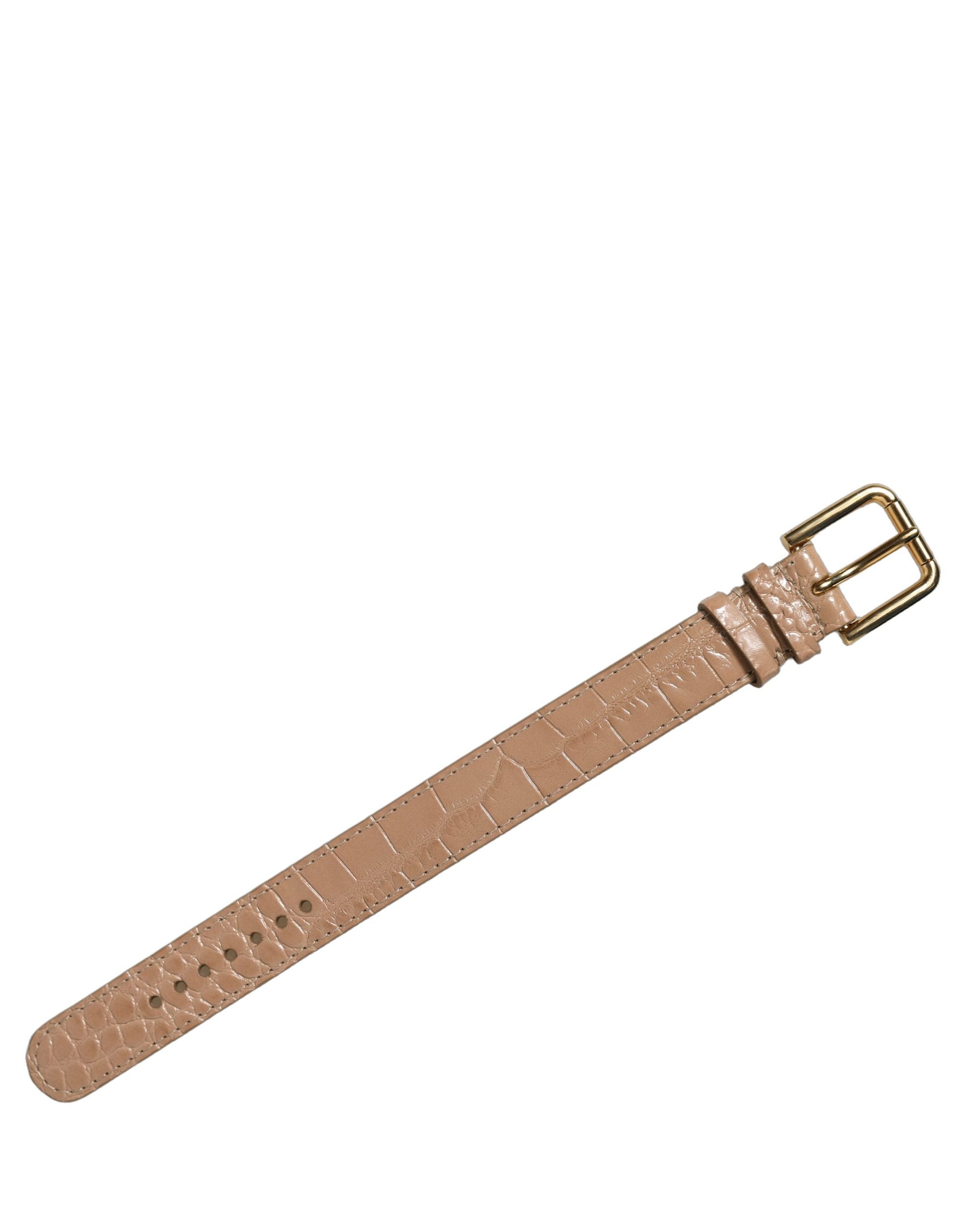 Dolce & Gabbana Brown Embossed Leather Gold Buckle Belt Strap Bracelet
