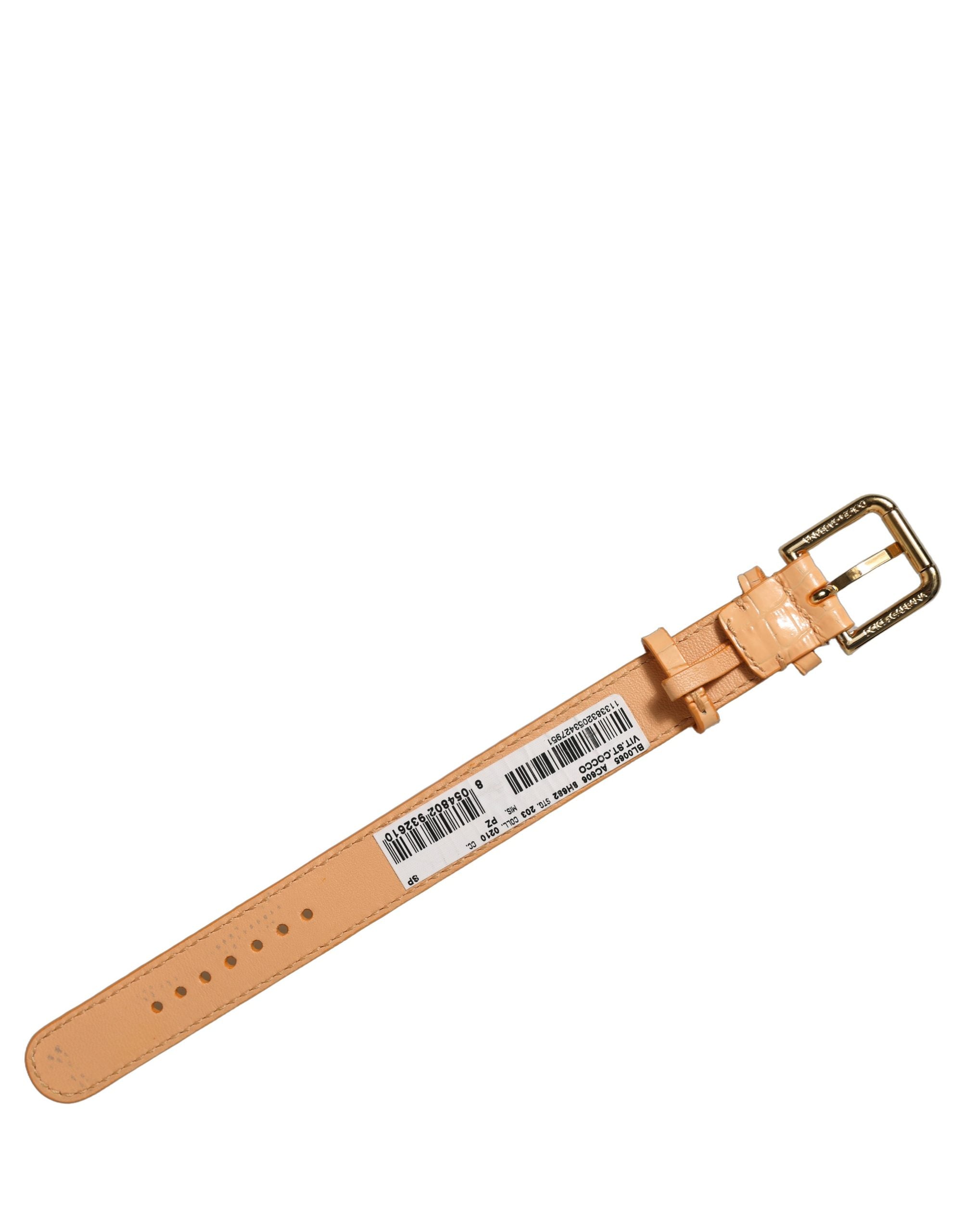 Dolce & Gabbana Beige Embossed Leather Gold Buckle Belt Strap Bracelet