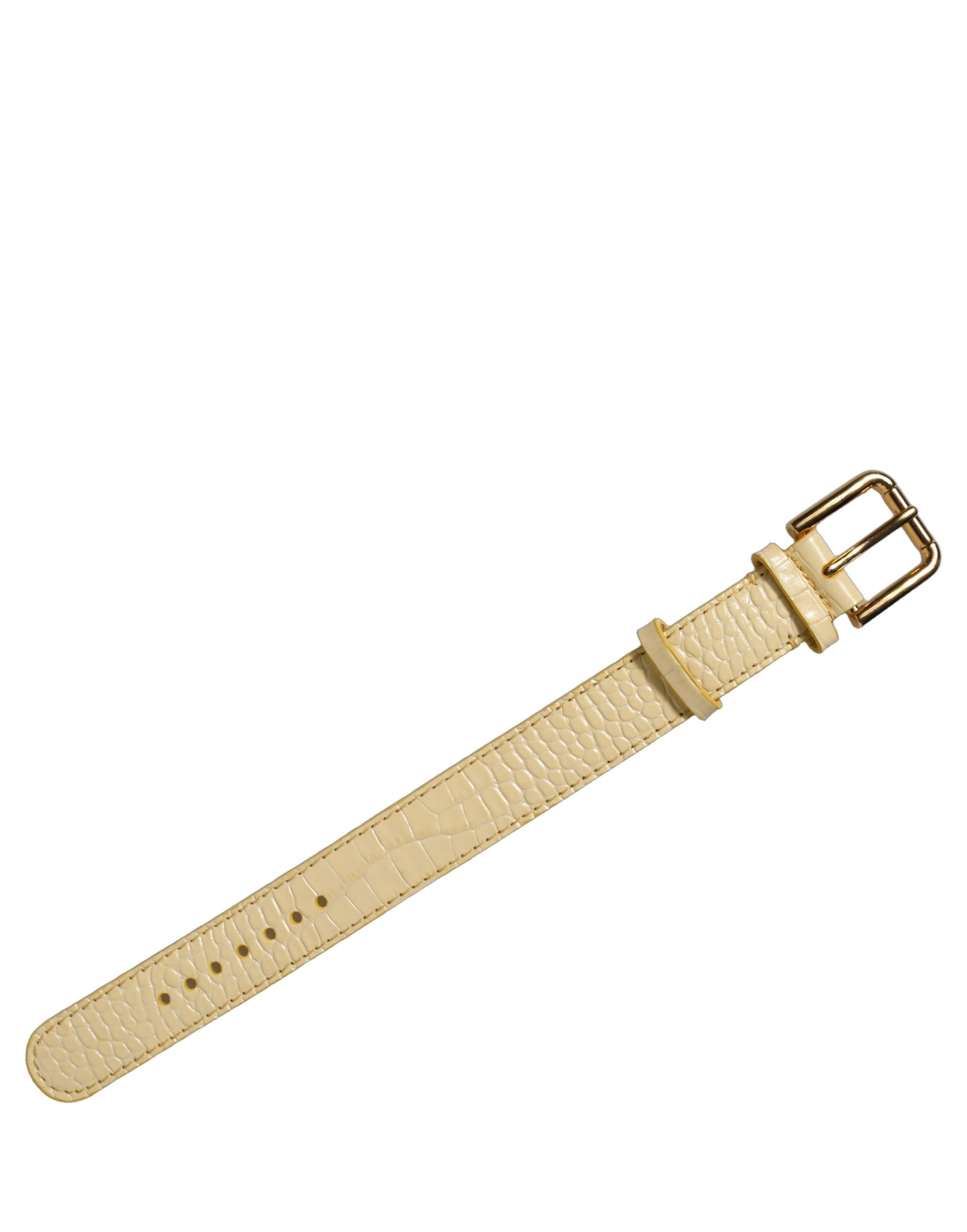 Dolce & Gabbana Beige Embossed Leather Gold Buckle Belt Strap Bracelet