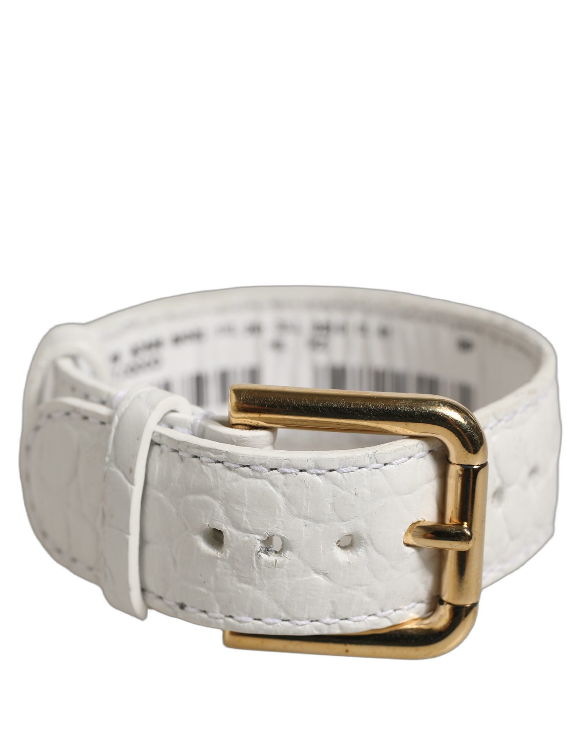 Dolce & Gabbana White Embossed Leather Gold Buckle Belt Strap Bracelet
