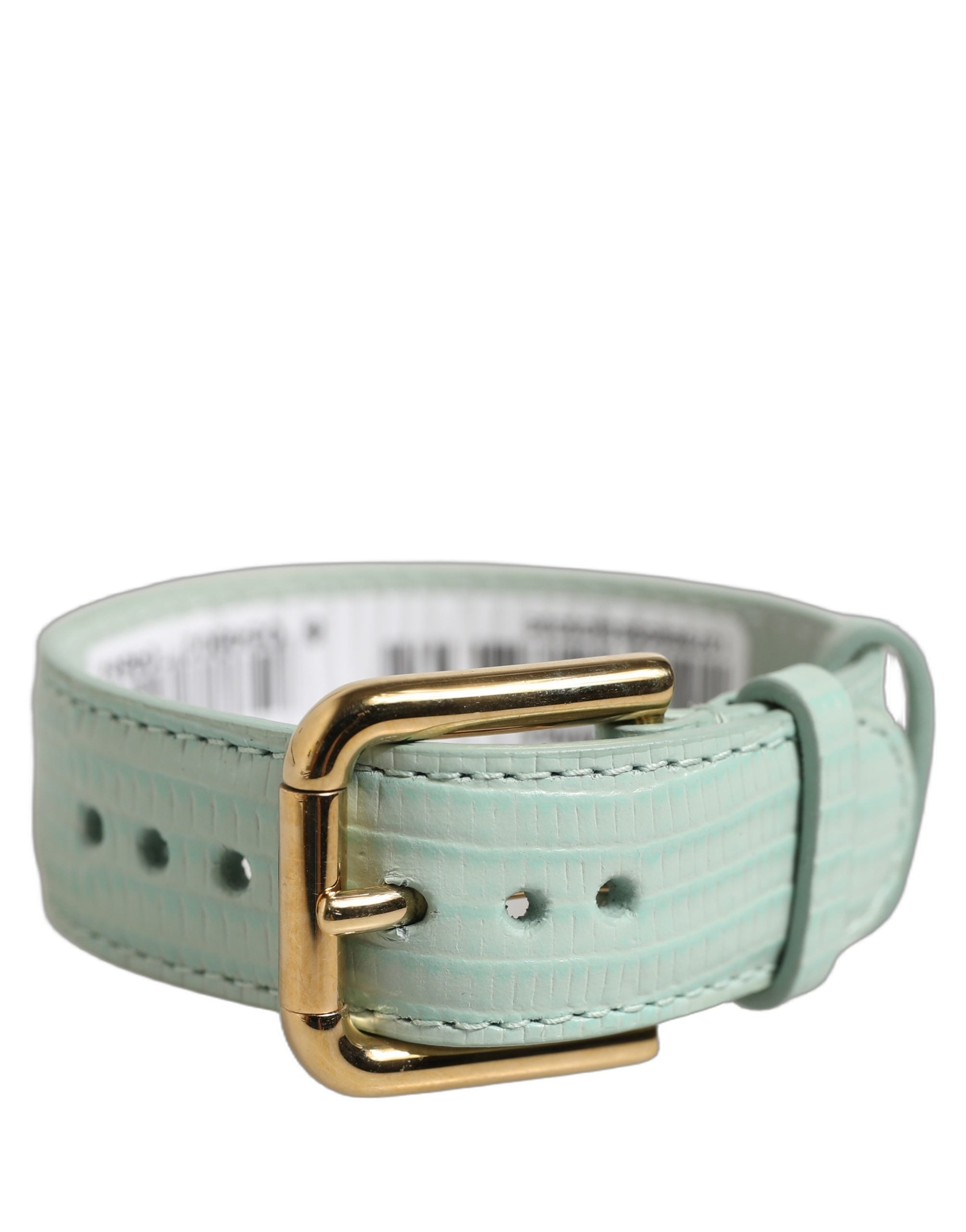 Dolce & Gabbana Green Textured Leather Gold Buckle Belt Strap Bracelet