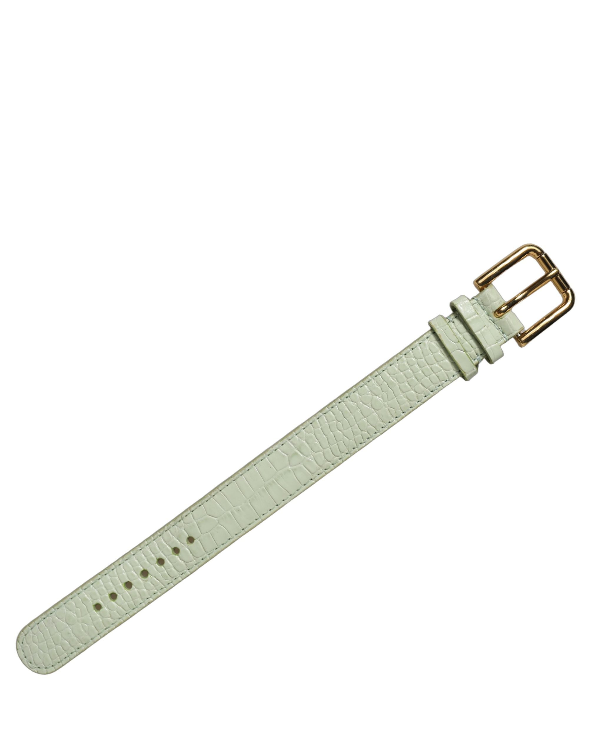 Dolce & Gabbana Green Embossed Leather Gold Buckle Belt Strap Bracelet