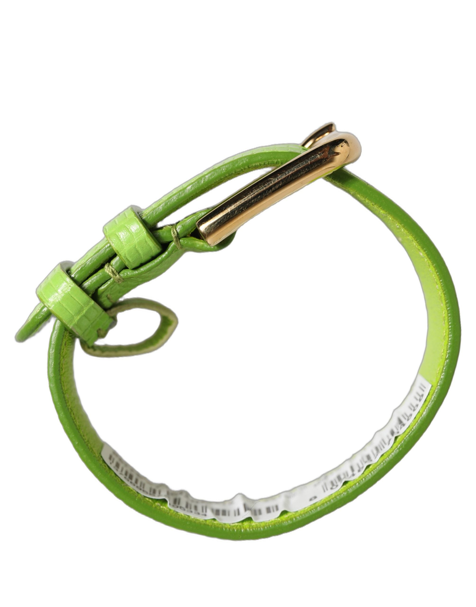 Dolce & Gabbana Green Textured Leather Gold Buckle Belt Strap Bracelet