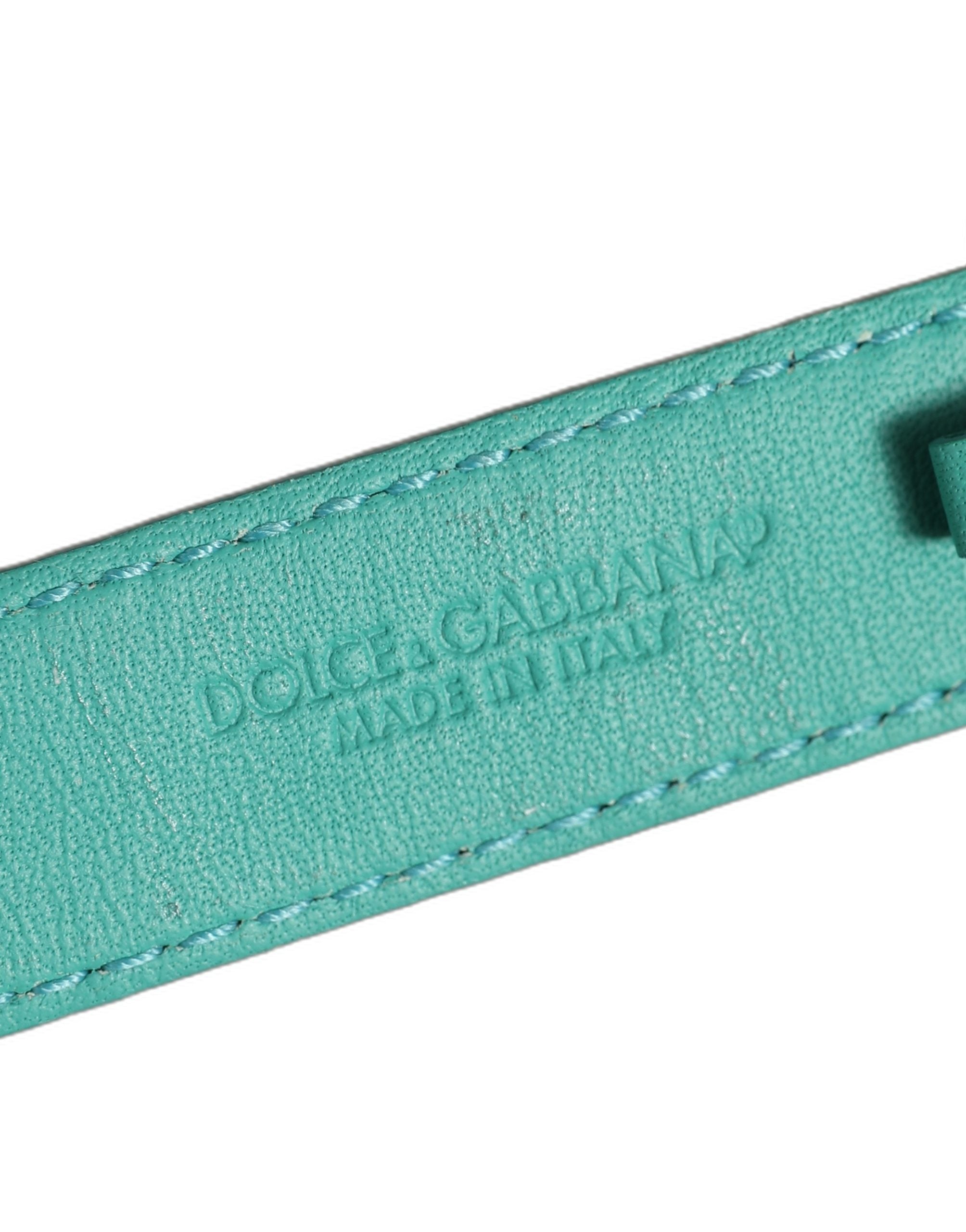 Dolce & Gabbana Blue Embossed Leather Gold Buckle Belt Strap Bracelet
