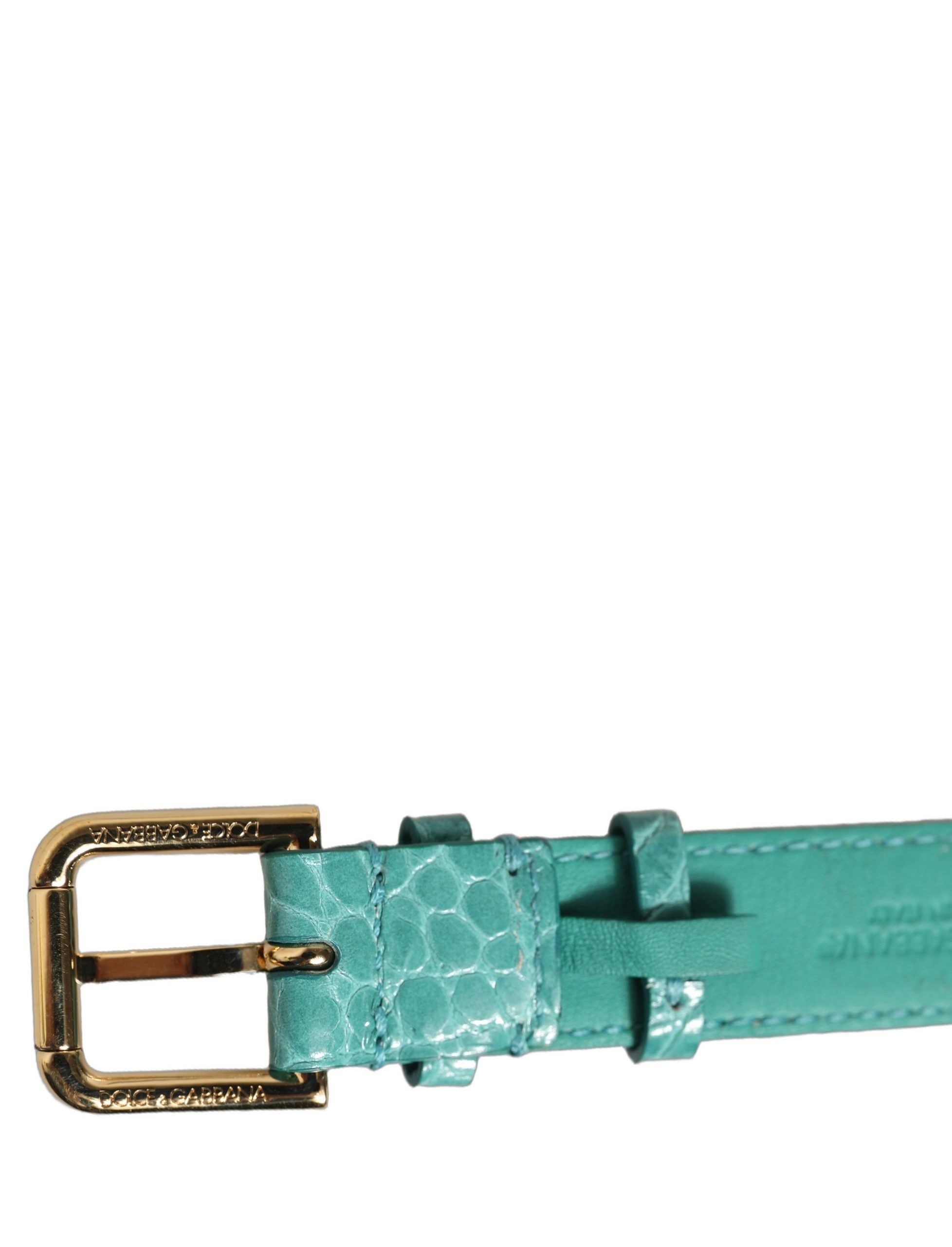 Dolce & Gabbana Blue Embossed Leather Gold Buckle Belt Strap Bracelet